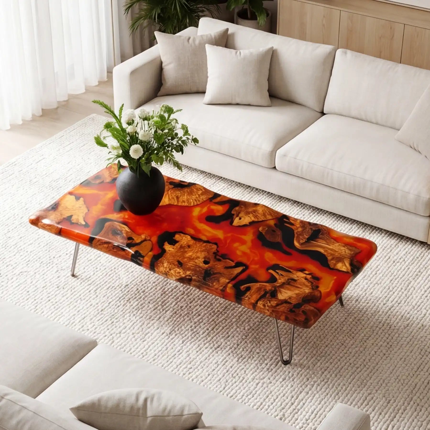 Olive Wood & Vibrant Orange Resin Coffee Table ORT26