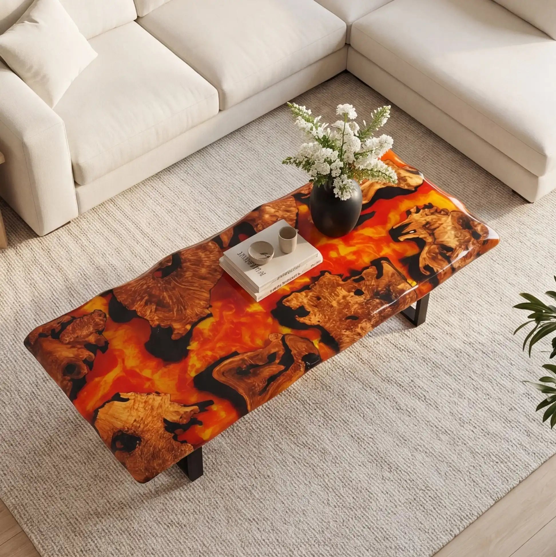 Olive Wood & Vibrant Orange Resin Coffee Table ORT26