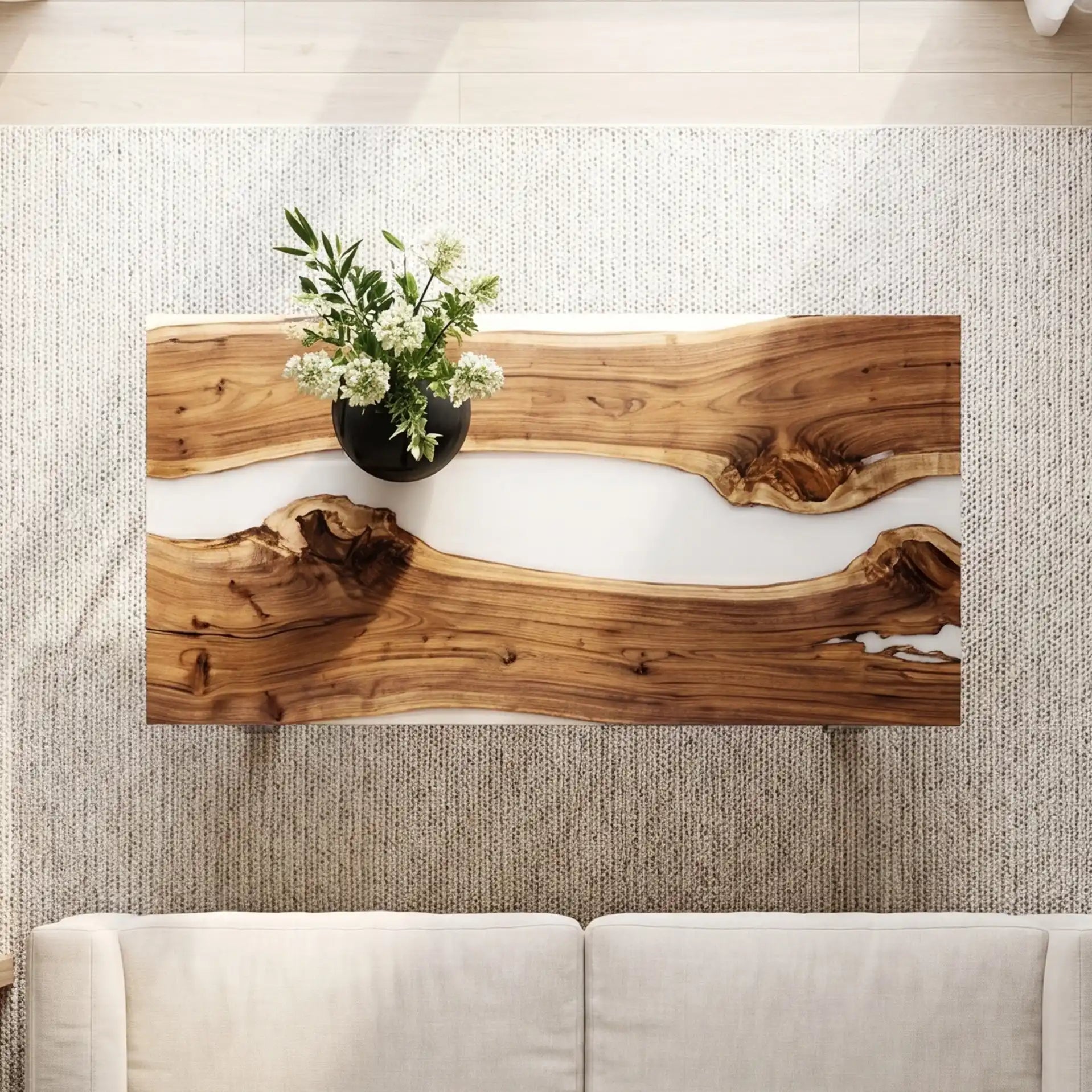 Olive Wood & White Resin Coffee Table ORT13