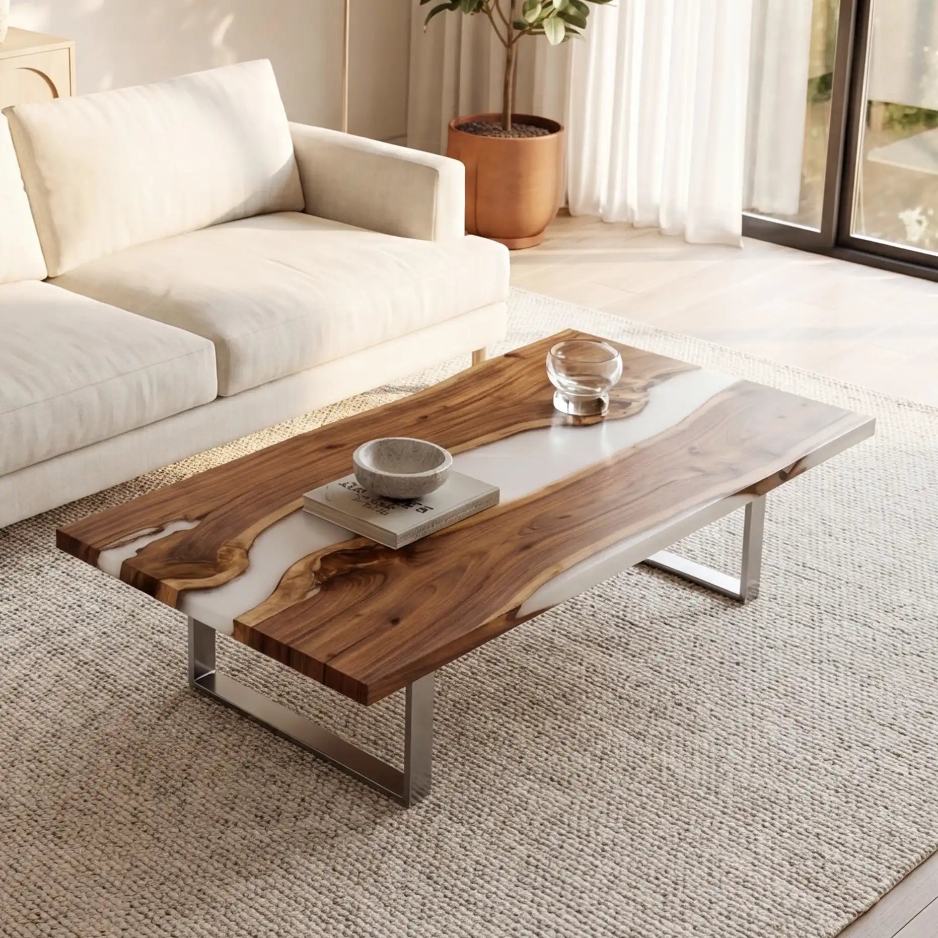 Olive Wood & White Resin Coffee Table ORT13