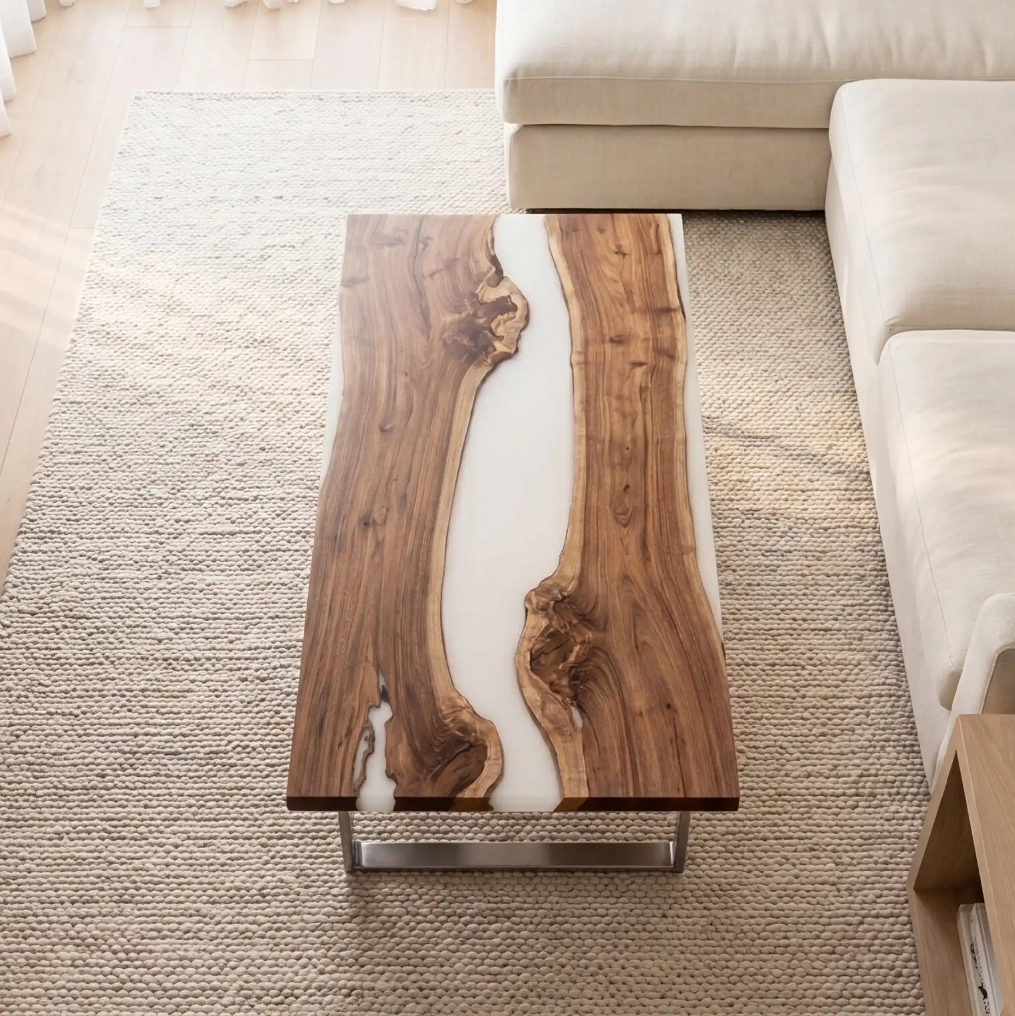 Olive Wood & White Resin Coffee Table ORT13