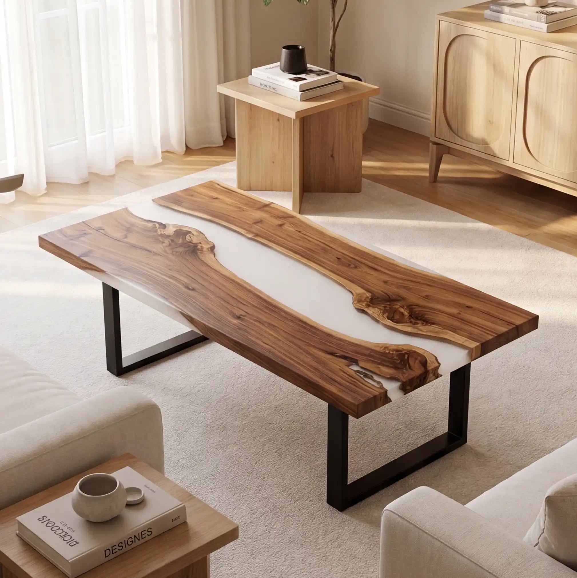 Olive Wood & White Resin Coffee Table ORT13