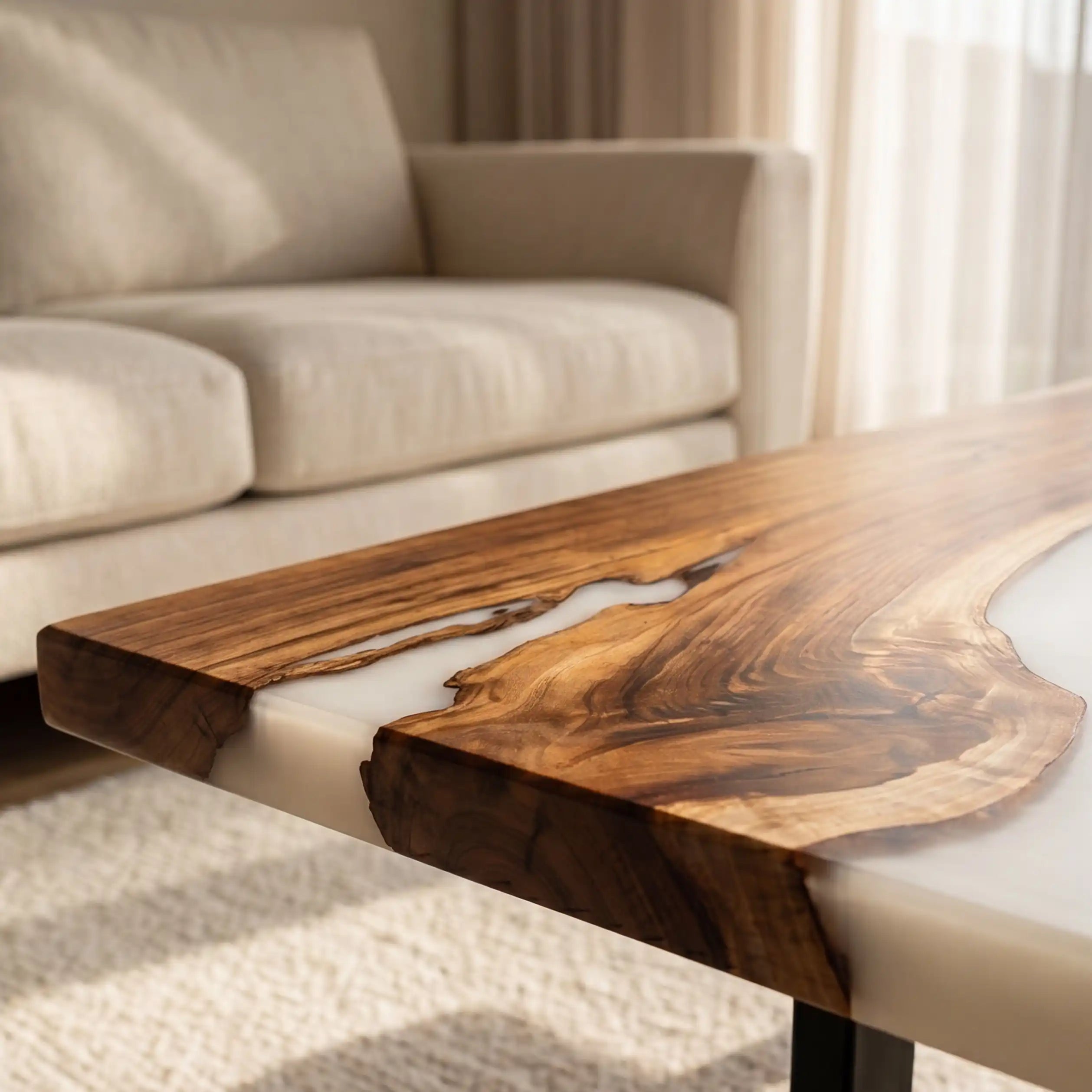 Olive Wood & White Resin Coffee Table ORT13