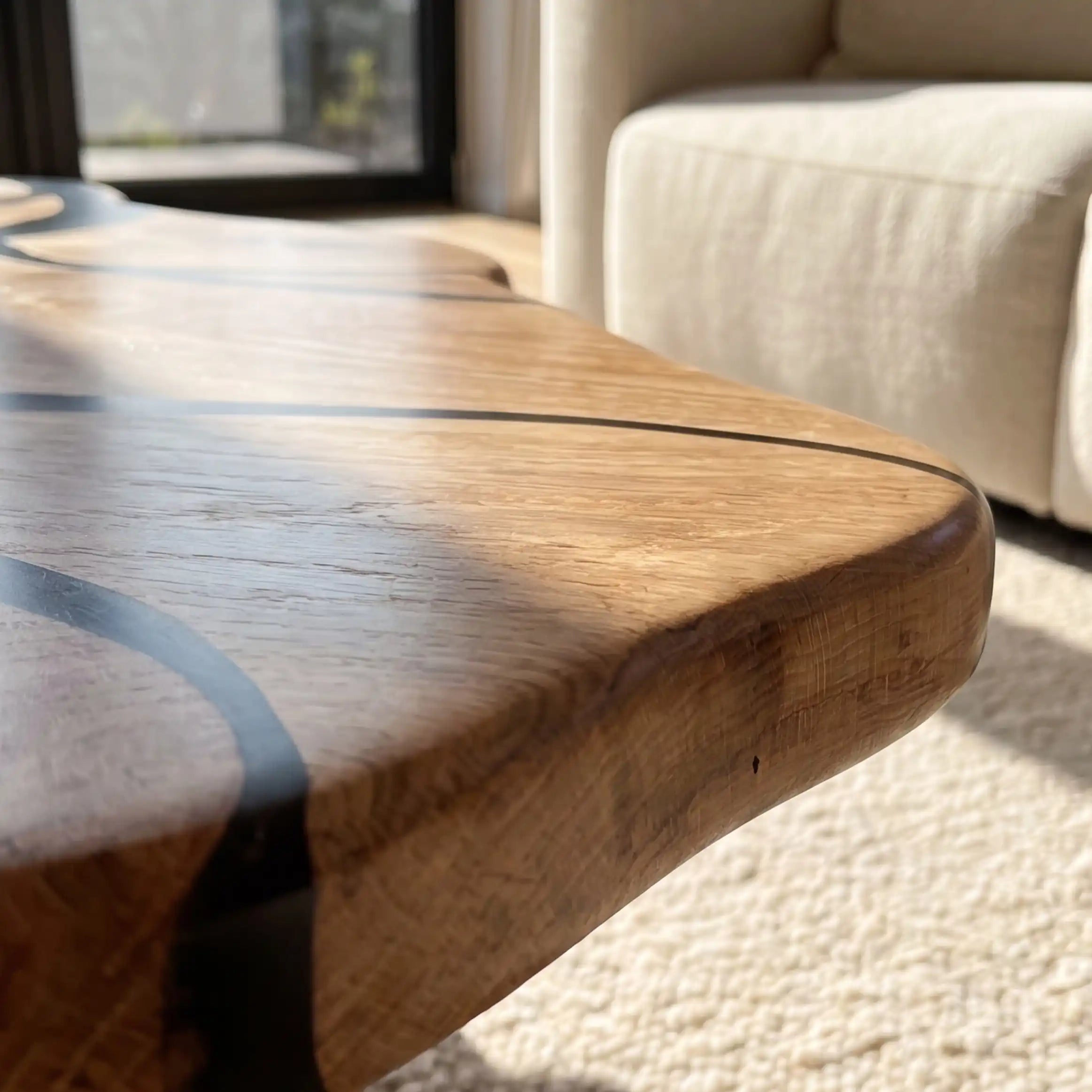 Poplar Wood & Black Resin Leaf Coffee Table PRT12