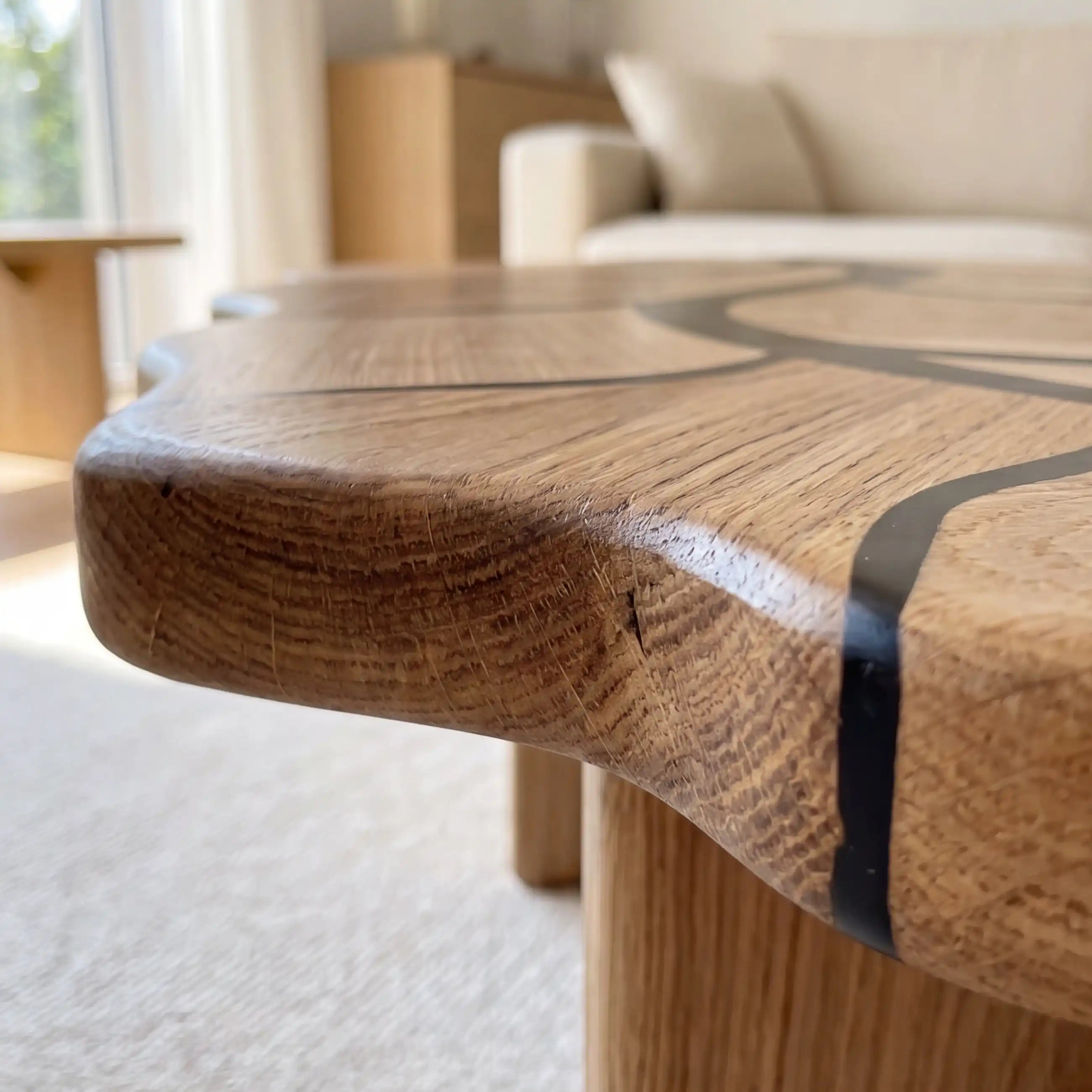 Poplar Wood & Black Resin Leaf Coffee Table PRT12