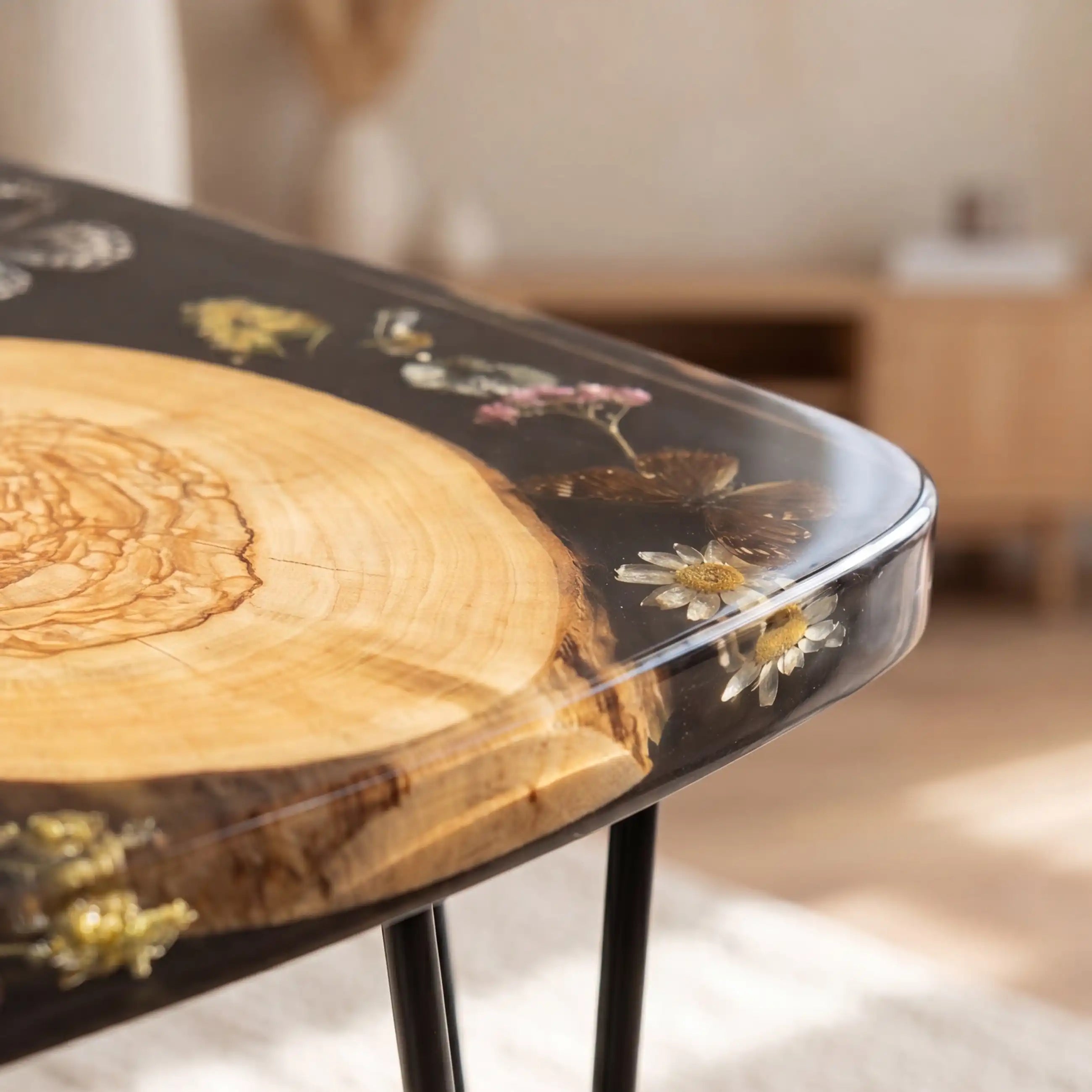 Poplar Wood & Botanical Butterfly Resin Coffee Table PRT8