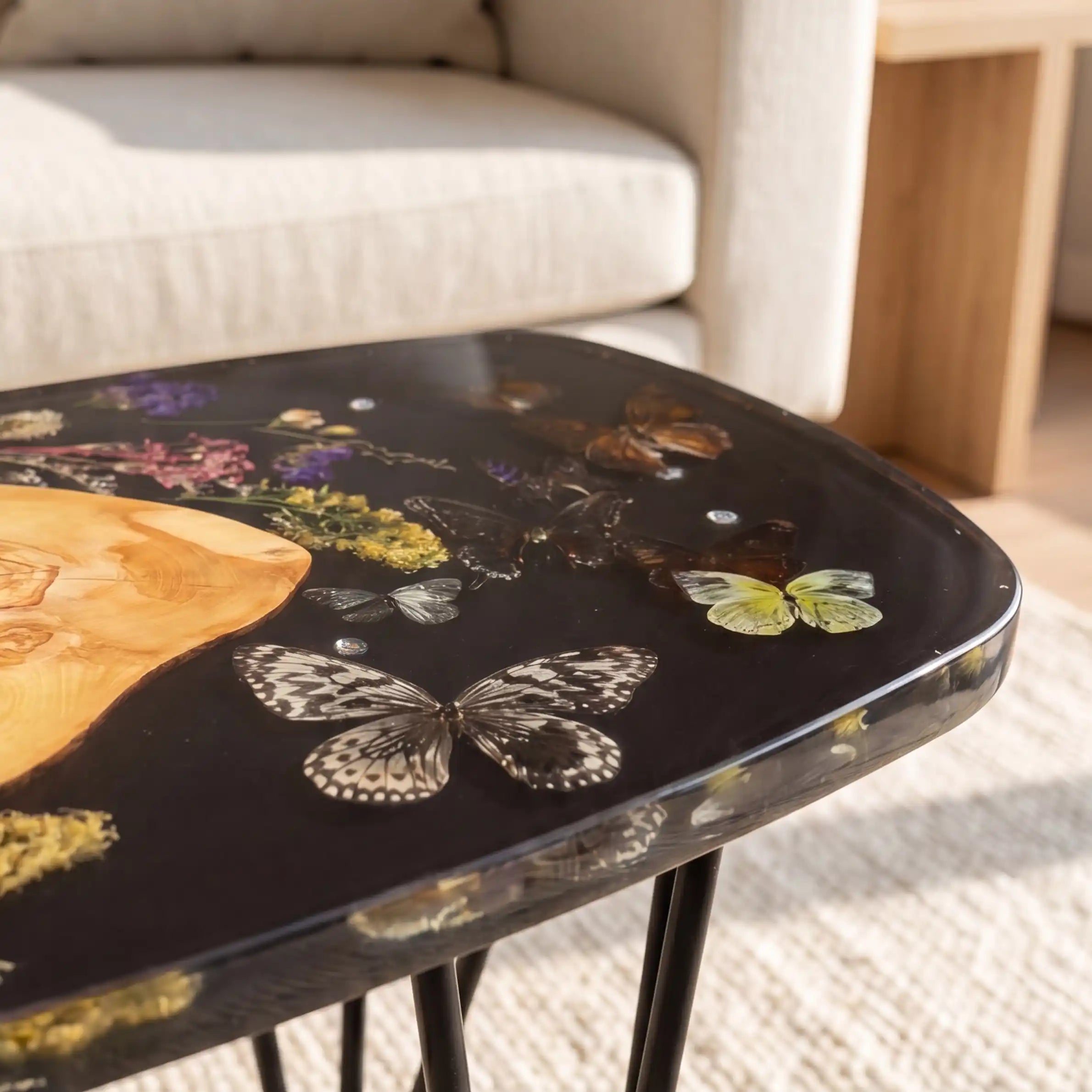 Poplar Wood & Botanical Butterfly Resin Coffee Table PRT8