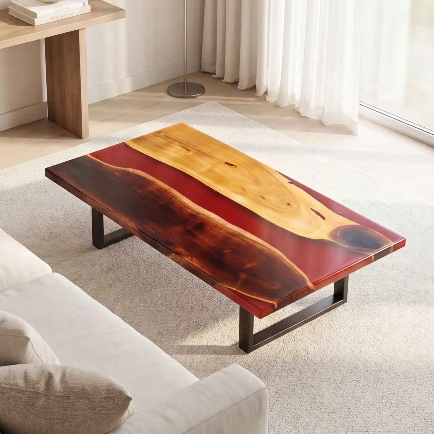 Poplar Wood & Crimson Red Resin Coffee Table PRC24