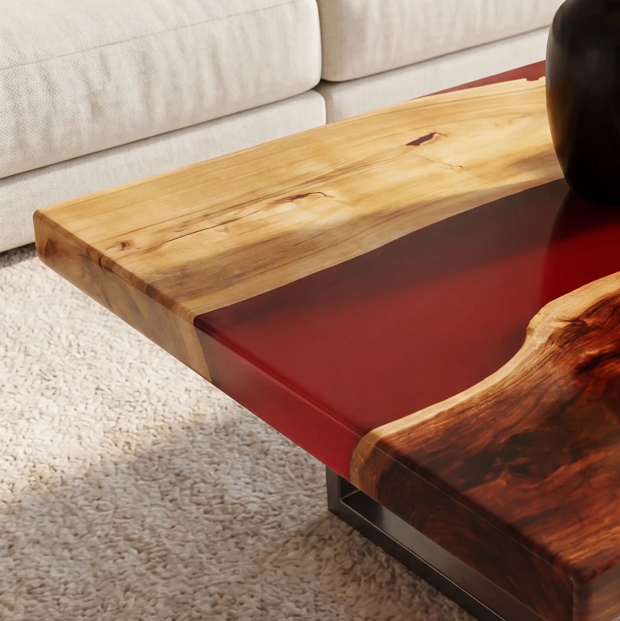 Poplar Wood & Crimson Red Resin Coffee Table PRC24