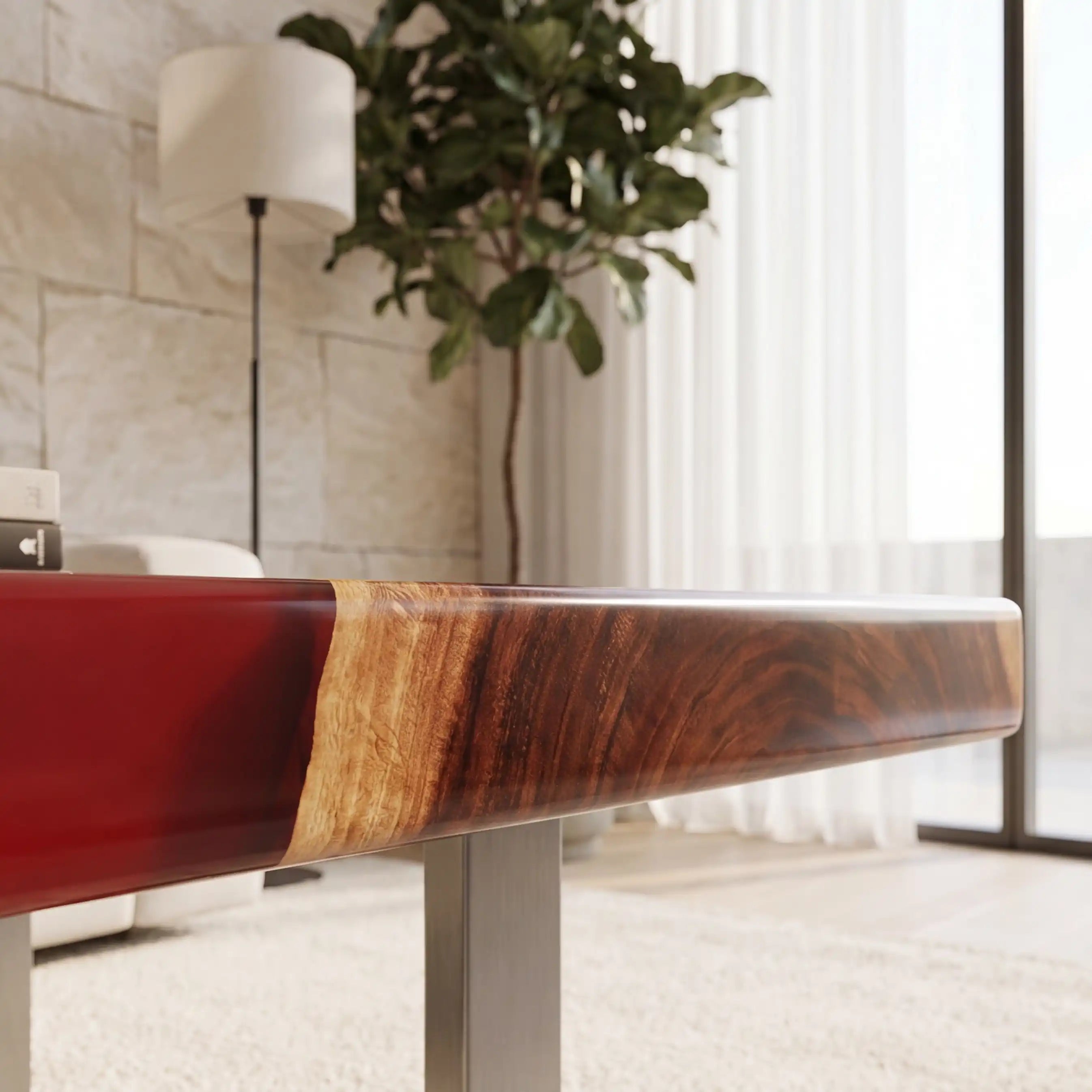 Poplar Wood & Crimson Red Resin Coffee Table PRC24