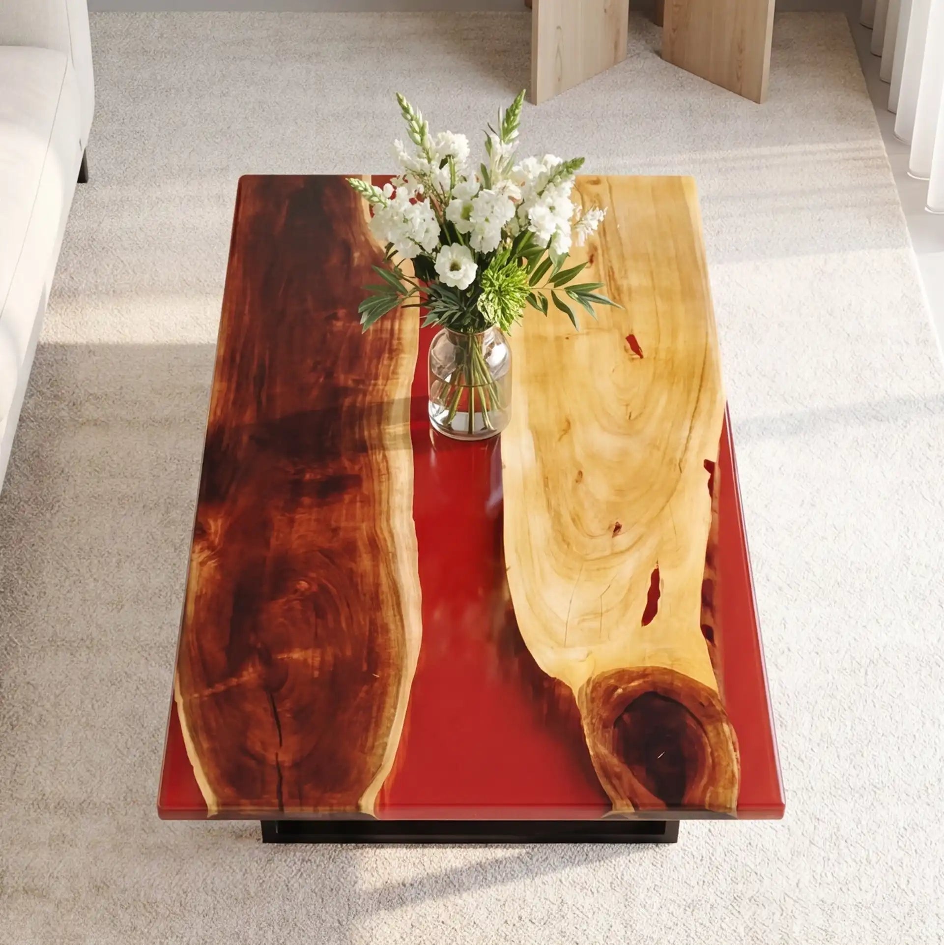 Poplar Wood & Crimson Red Resin Coffee Table PRC24