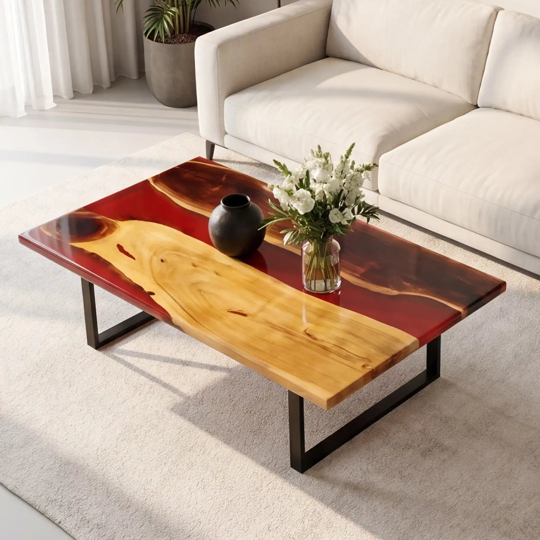 Poplar Wood & Crimson Red Resin Coffee Table PRC24