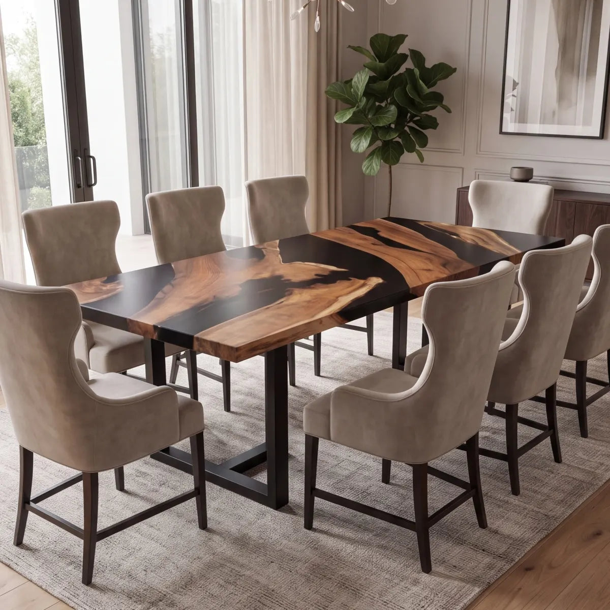 96 x 42 x 1.96 inch Black Walnut Black River Resin Rectangular Dining Table photo 3