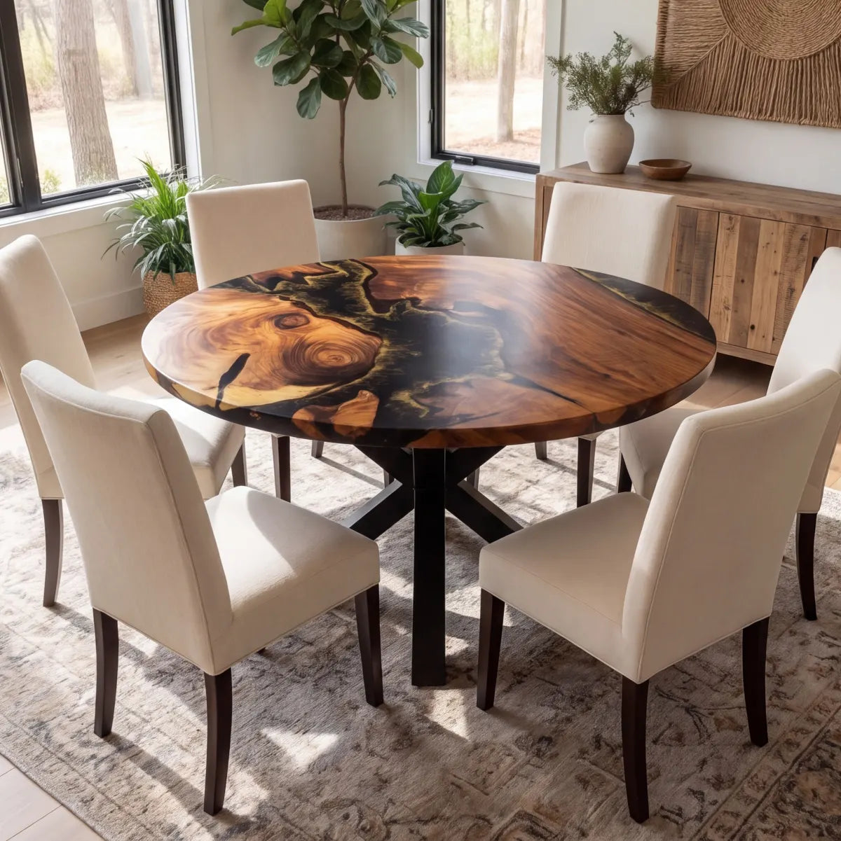 60 x 60 x 1.96 inch Black Walnut Black & Gold Resin Round Coffee Table photo 2