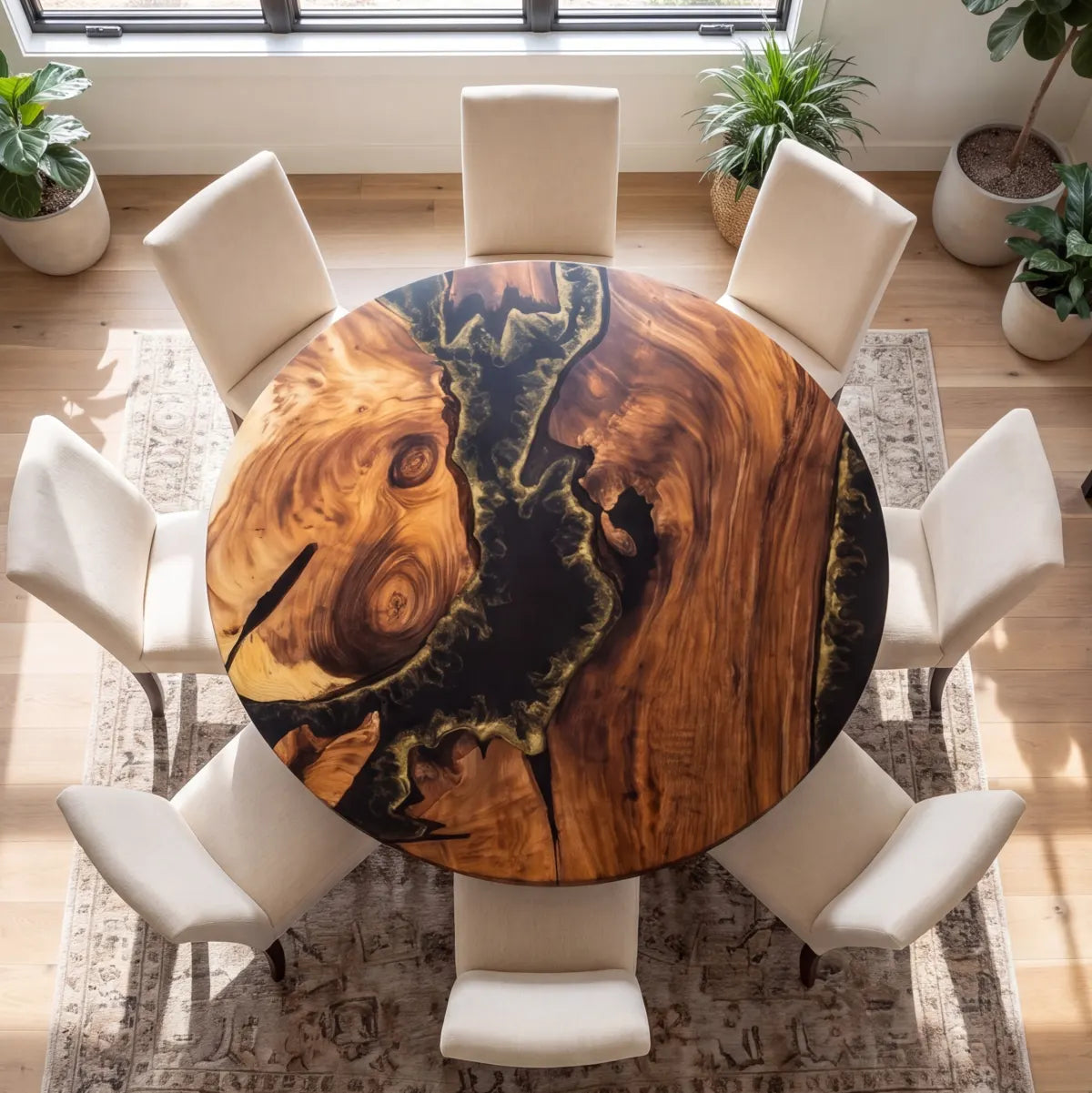 60 x 60 x 1.96 inch Black Walnut Black & Gold Resin Round Coffee Table photo 3