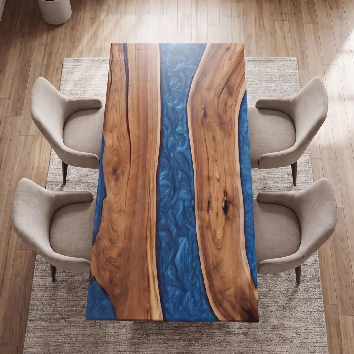 72 x 40 x 1.96 inch Black Walnut Blue Marbled Resin Rectangular Dining Table photo 1