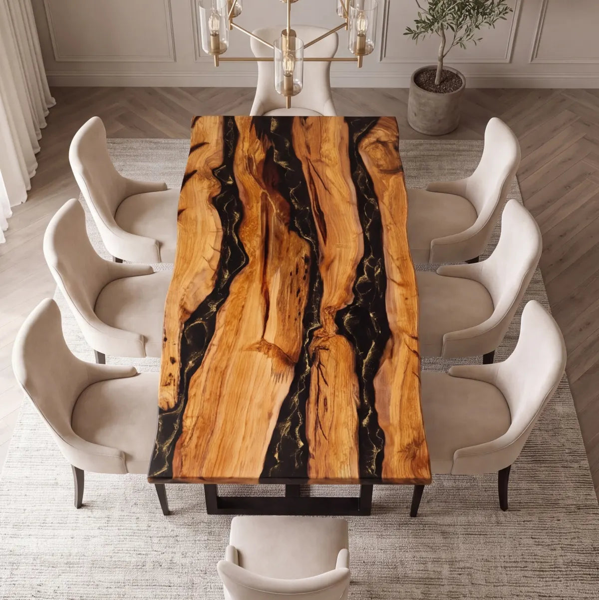 84 x 42 x 2.16 inch Olive Wood Metallic Gold resin dining table photo 5