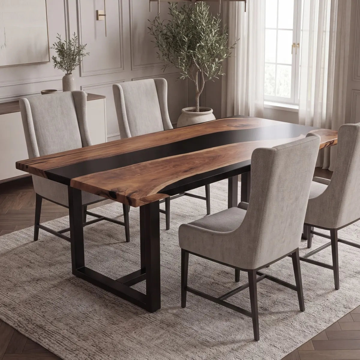 72 x 40 x 1.96 inch Black Walnut Black Epoxy River Rectangular Dining Table photo 6