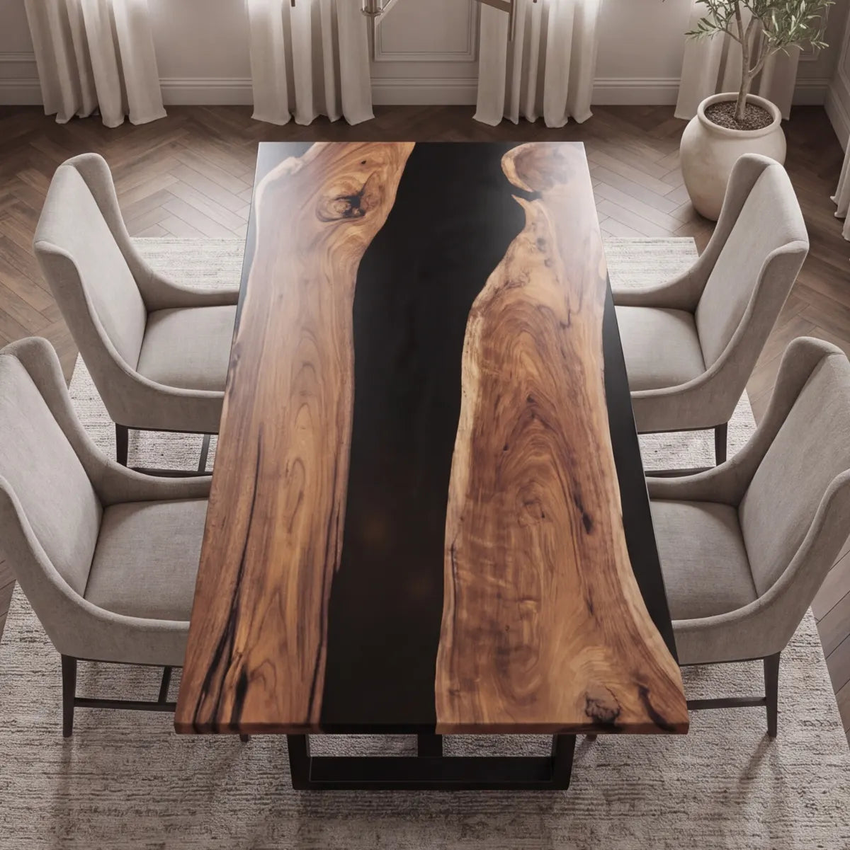72 x 40 x 1.96 inch Black Walnut Black Epoxy River Rectangular Dining Table photo 1