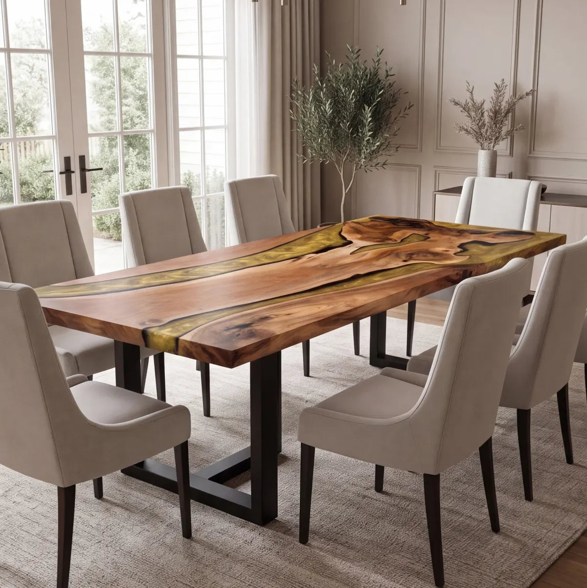 96 x 42 x 1.96 inch Black Walnut Metallic Gold Resin Rectangular Dining Table photo 2