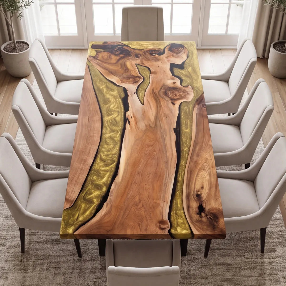 96 x 42 x 1.96 inch Black Walnut Metallic Gold Resin Rectangular Dining Table photo 3