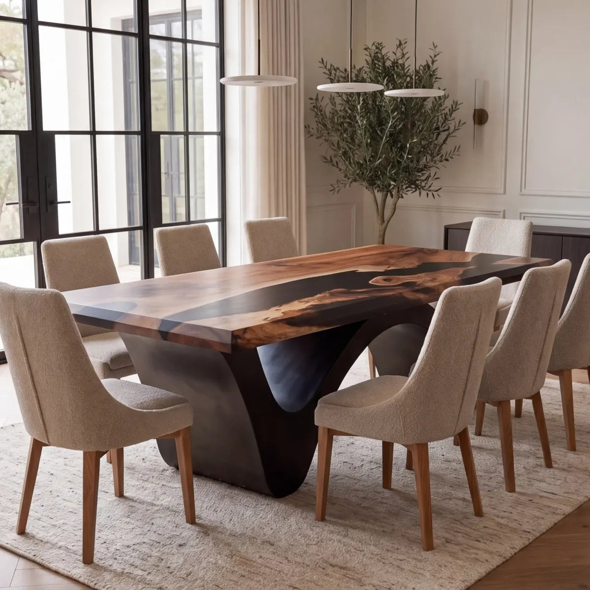 84 x 42 x 1.96 inch Black Walnut Black Resin River Rectangular Dining Table photo 4