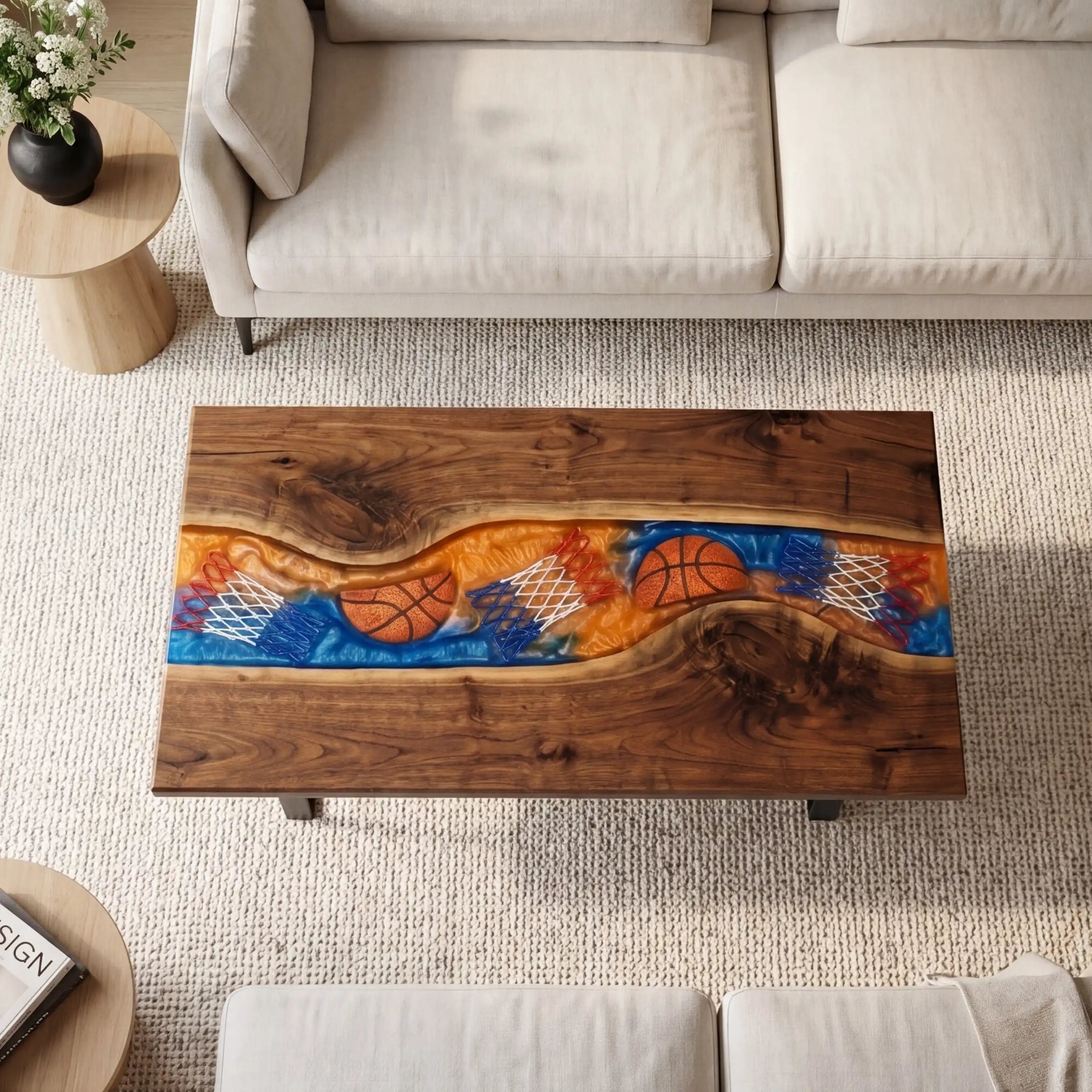 Walnut & 3D Basketball Theme Resin Coffee Table WRT21