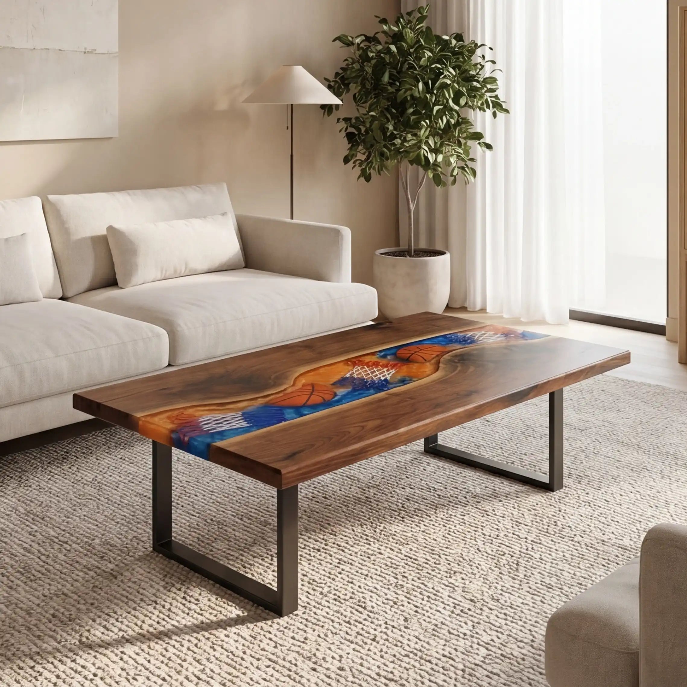 Walnut & 3D Basketball Theme Resin Coffee Table WRT21