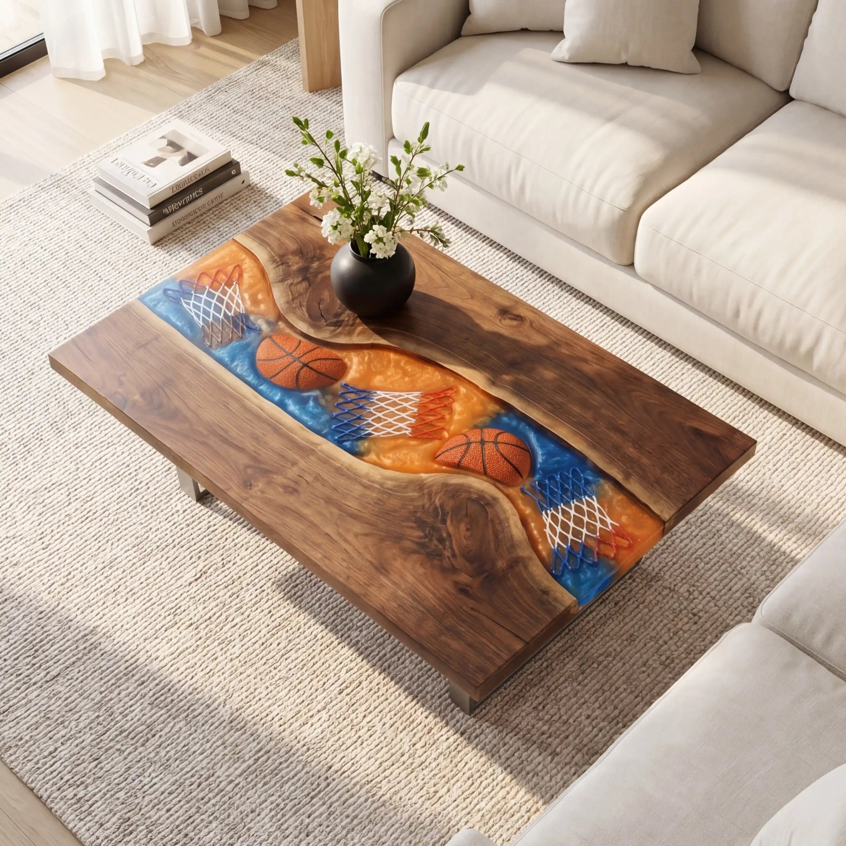 Walnut & 3D Basketball Theme Resin Coffee Table WRT21