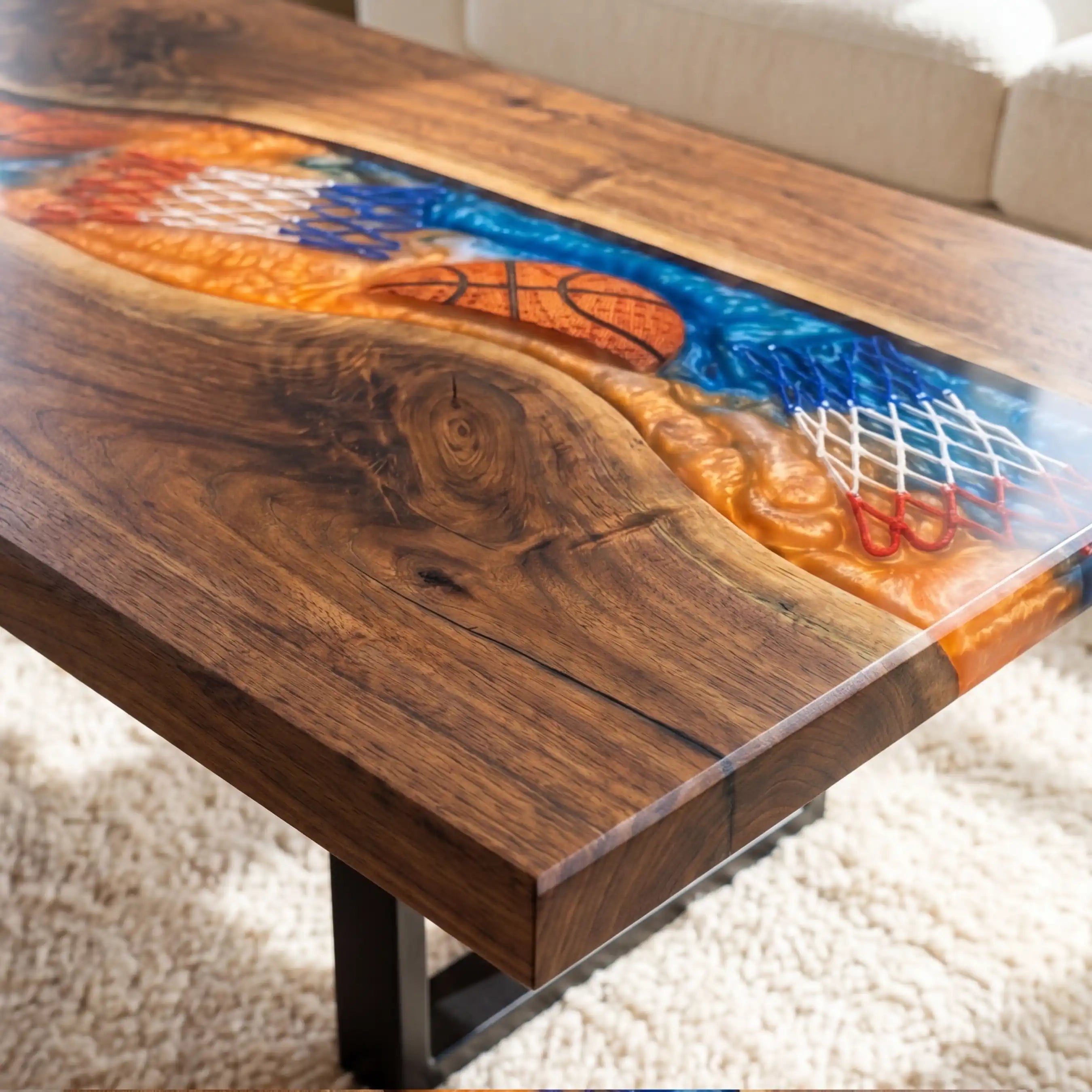 Walnut & 3D Basketball Theme Resin Coffee Table WRT21