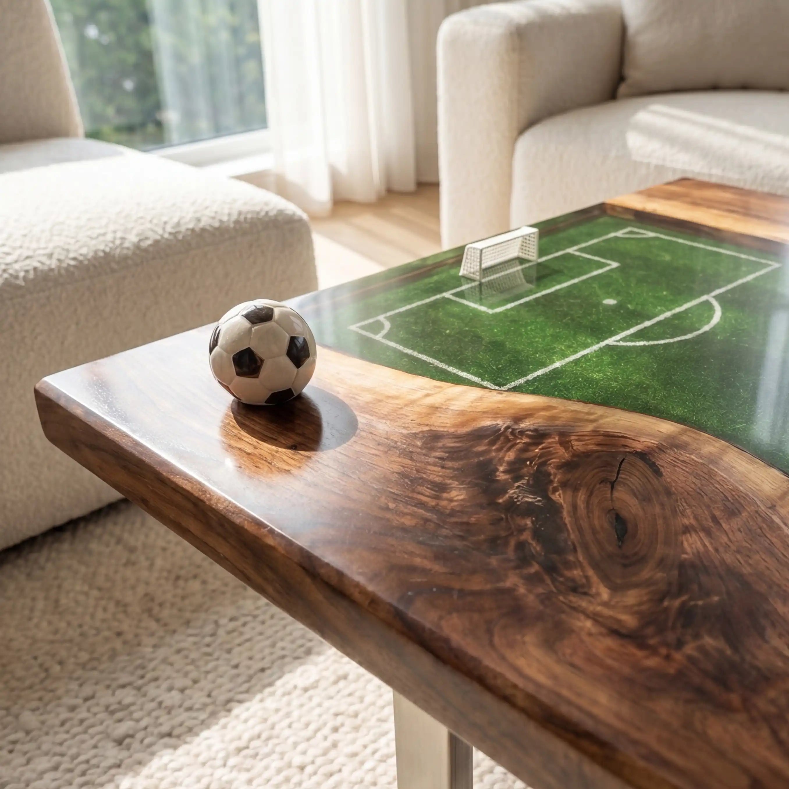 Walnut & 3D Soccer Pitch Resin Coffee Table WPC25