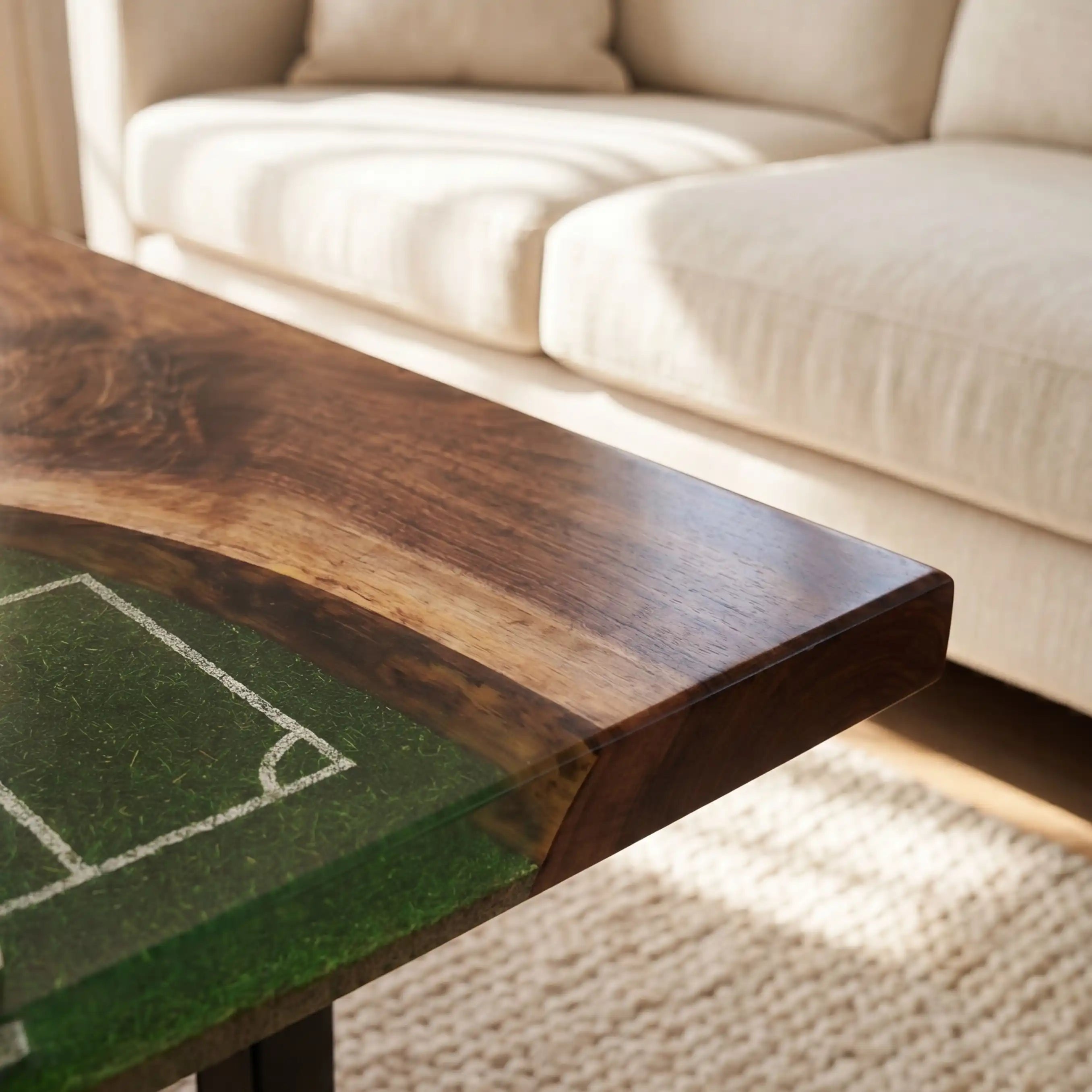 Walnut & 3D Soccer Pitch Resin Coffee Table WPC25