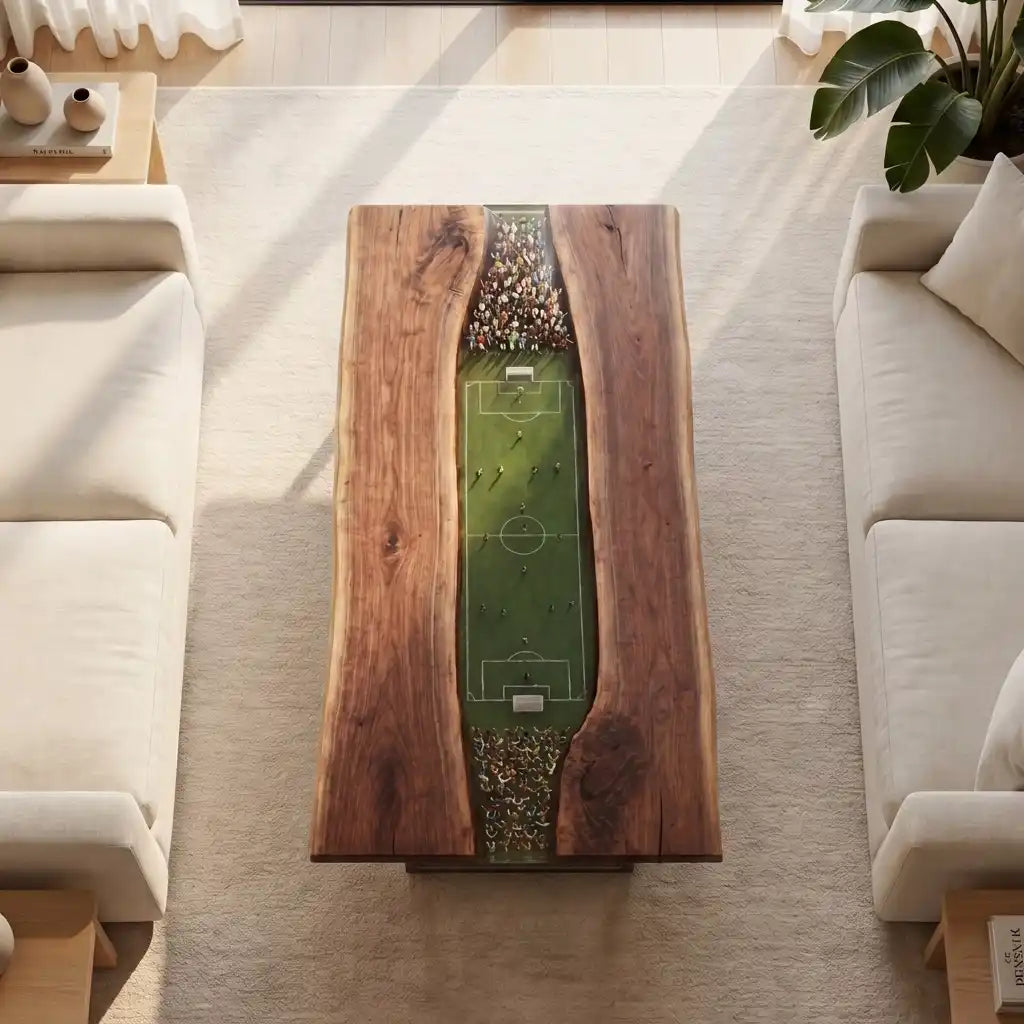 Walnut & 3D Soccer Stadium Resin Coffee Table WRT15