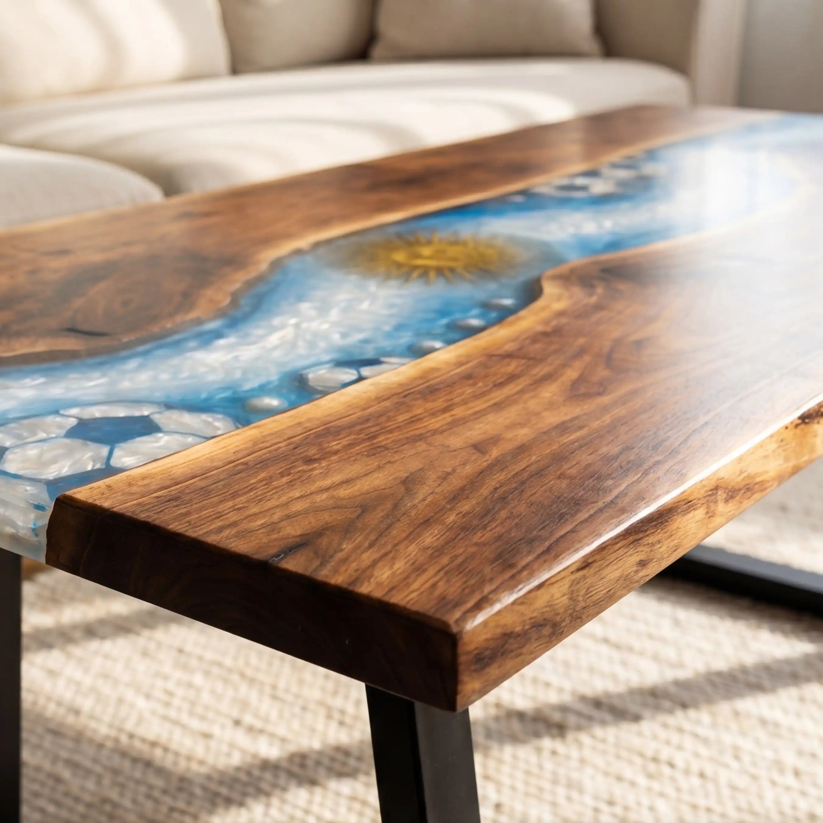 Walnut & Argentina Soccer Theme Resin Coffee Table WRT17