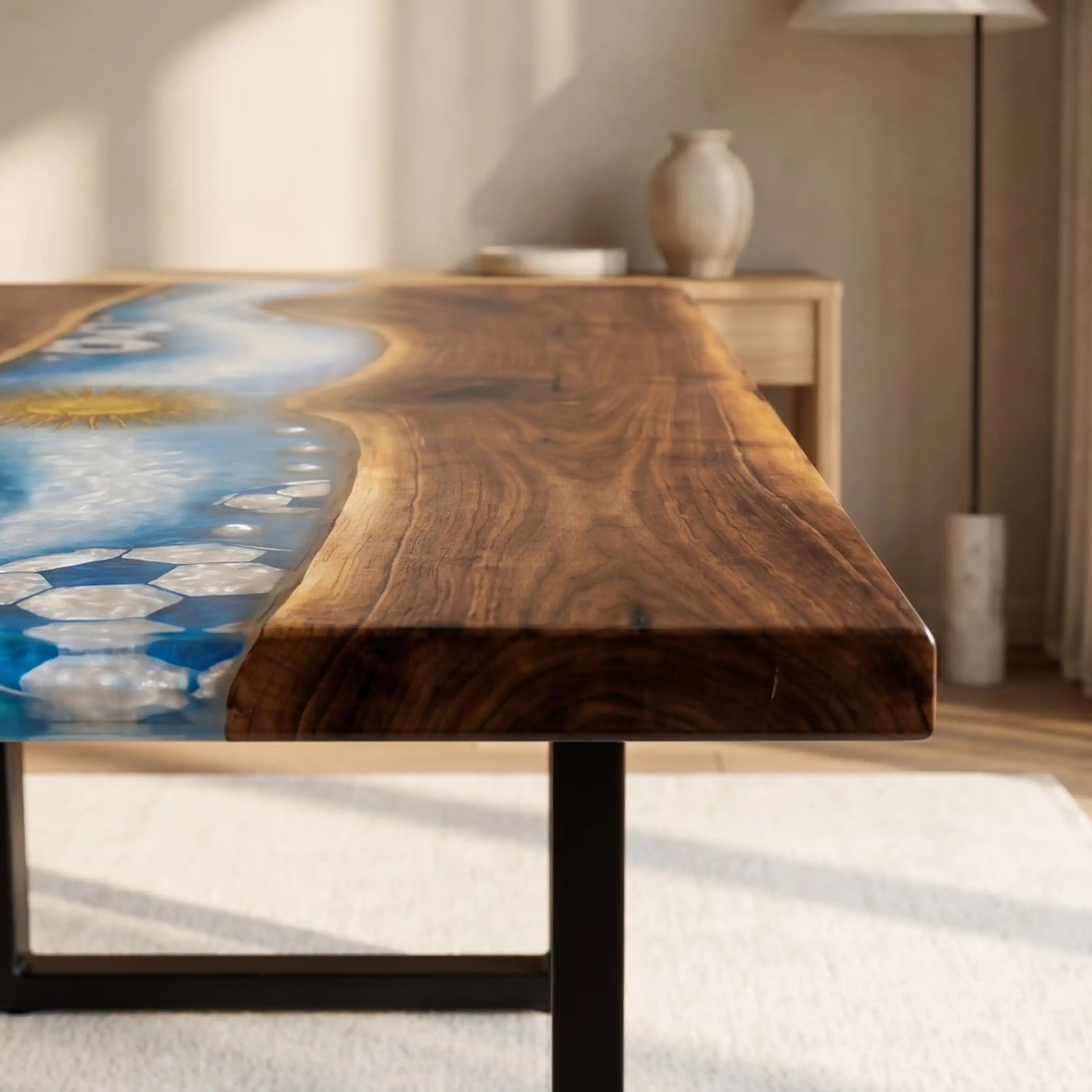 Walnut & Argentina Soccer Theme Resin Coffee Table WRT17