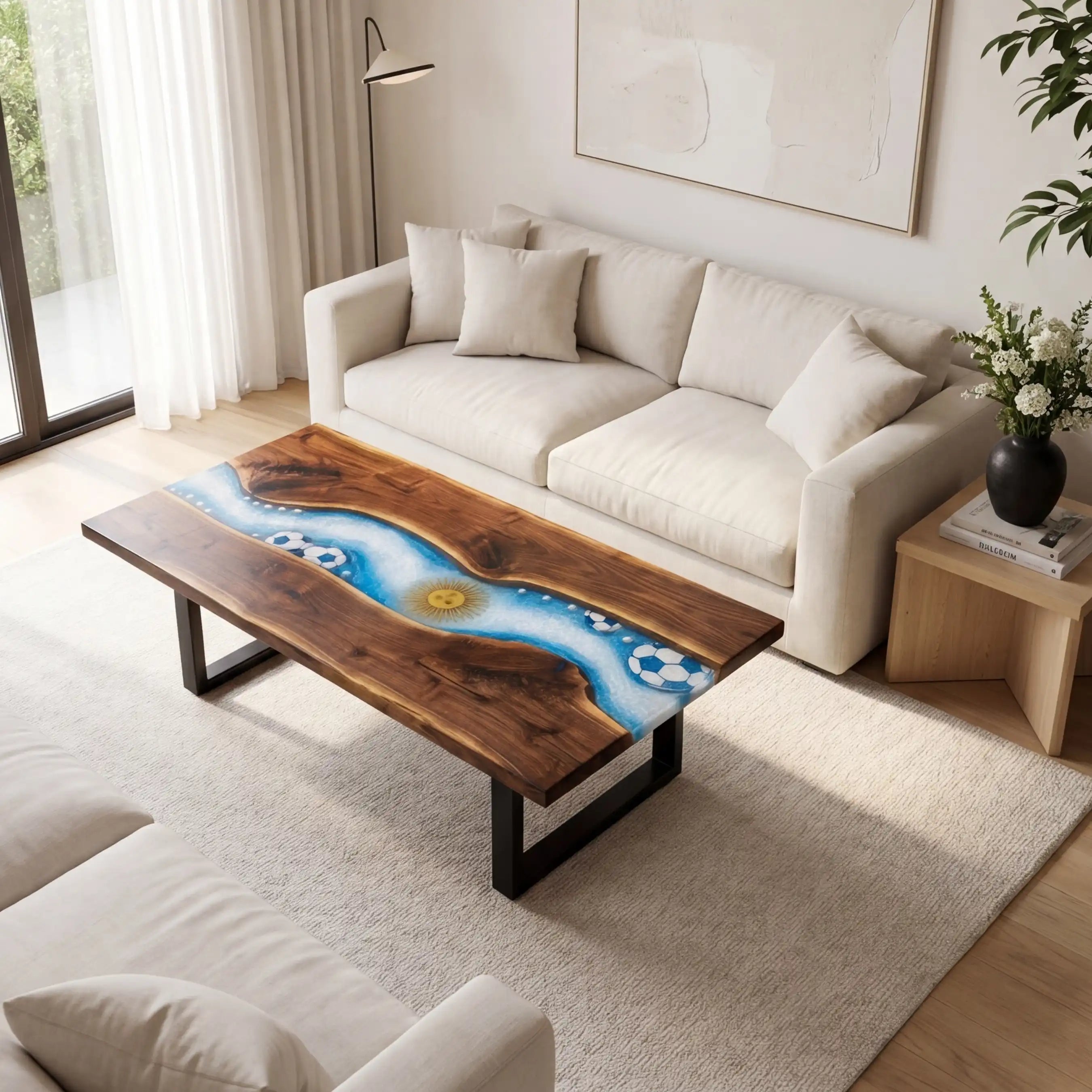 Walnut & Argentina Soccer Theme Resin Coffee Table WRT17