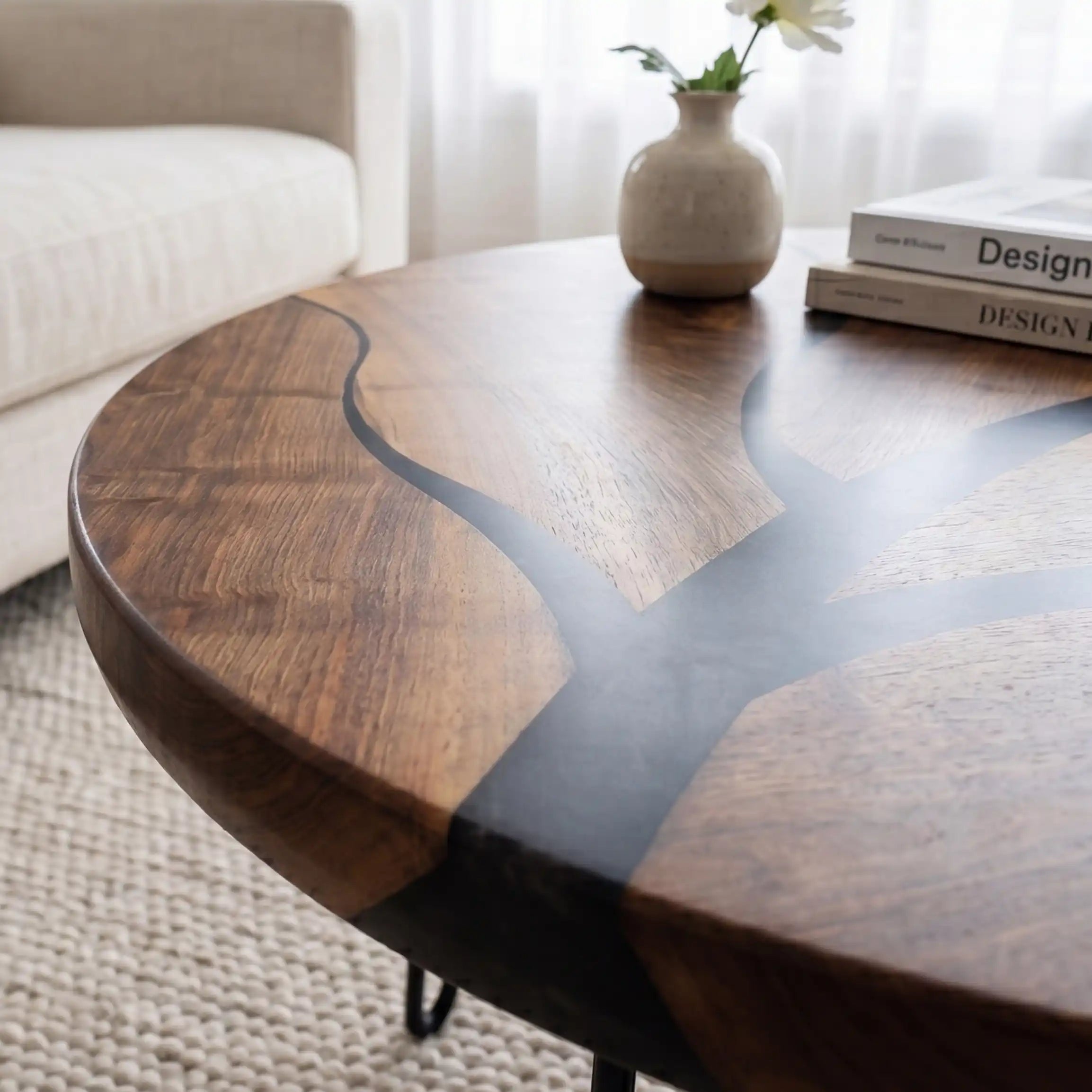 Walnut & Black Resin Branch Round Coffee Table WRT31