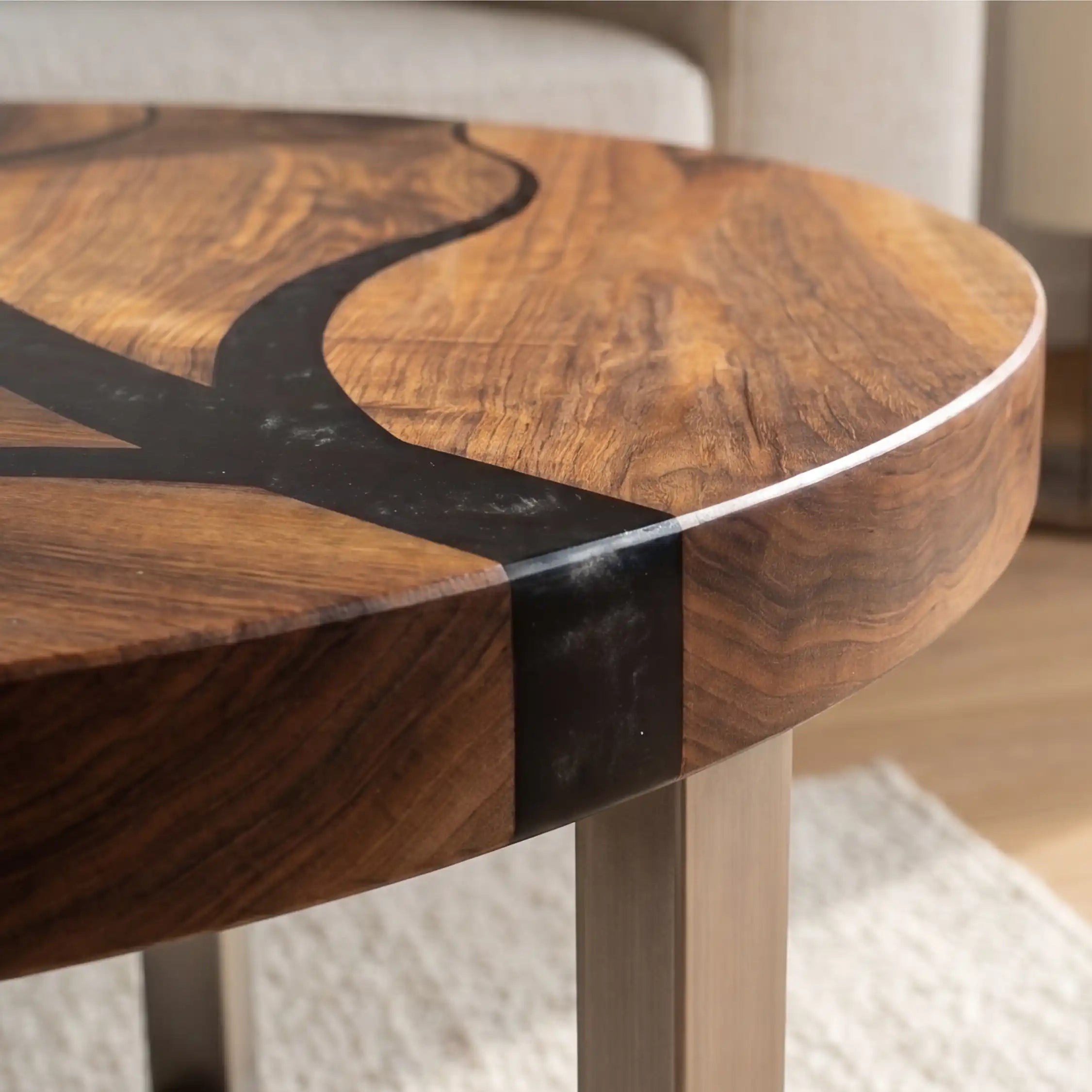 Walnut & Black Resin Branch Round Coffee Table WRT31
