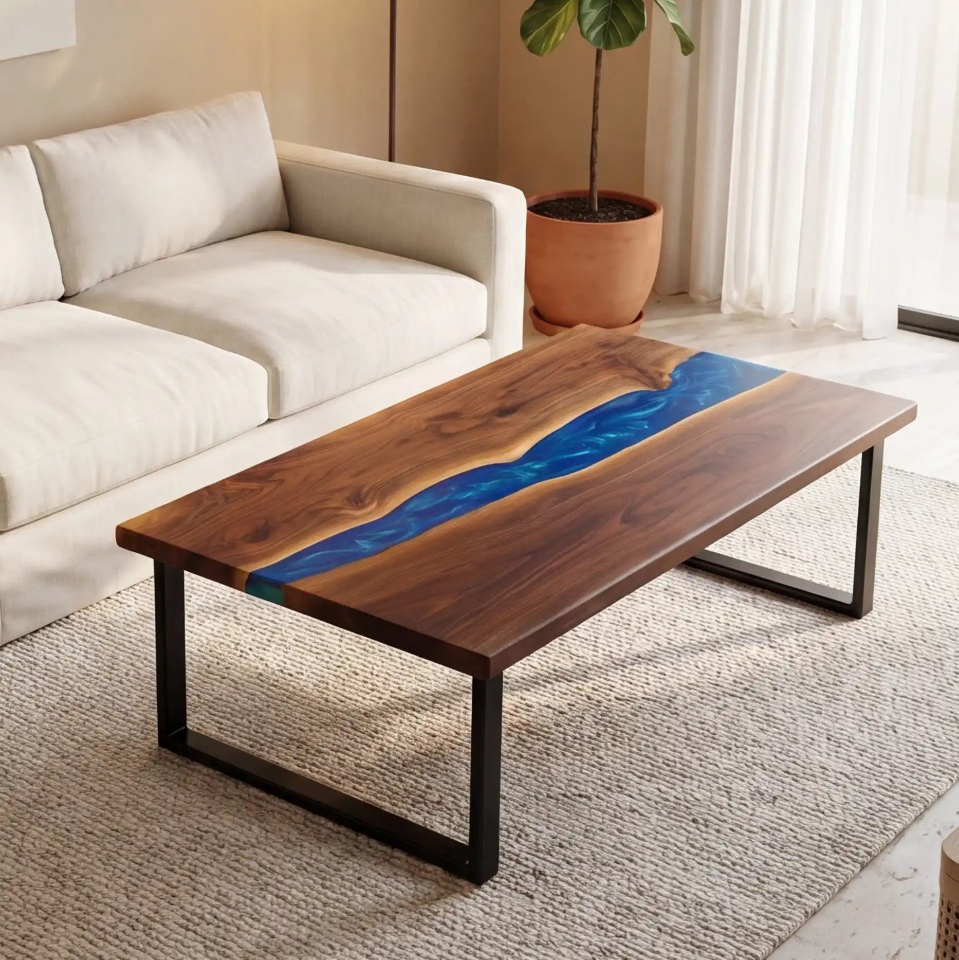 Walnut & Blue Resin Coffee Table  WBT2