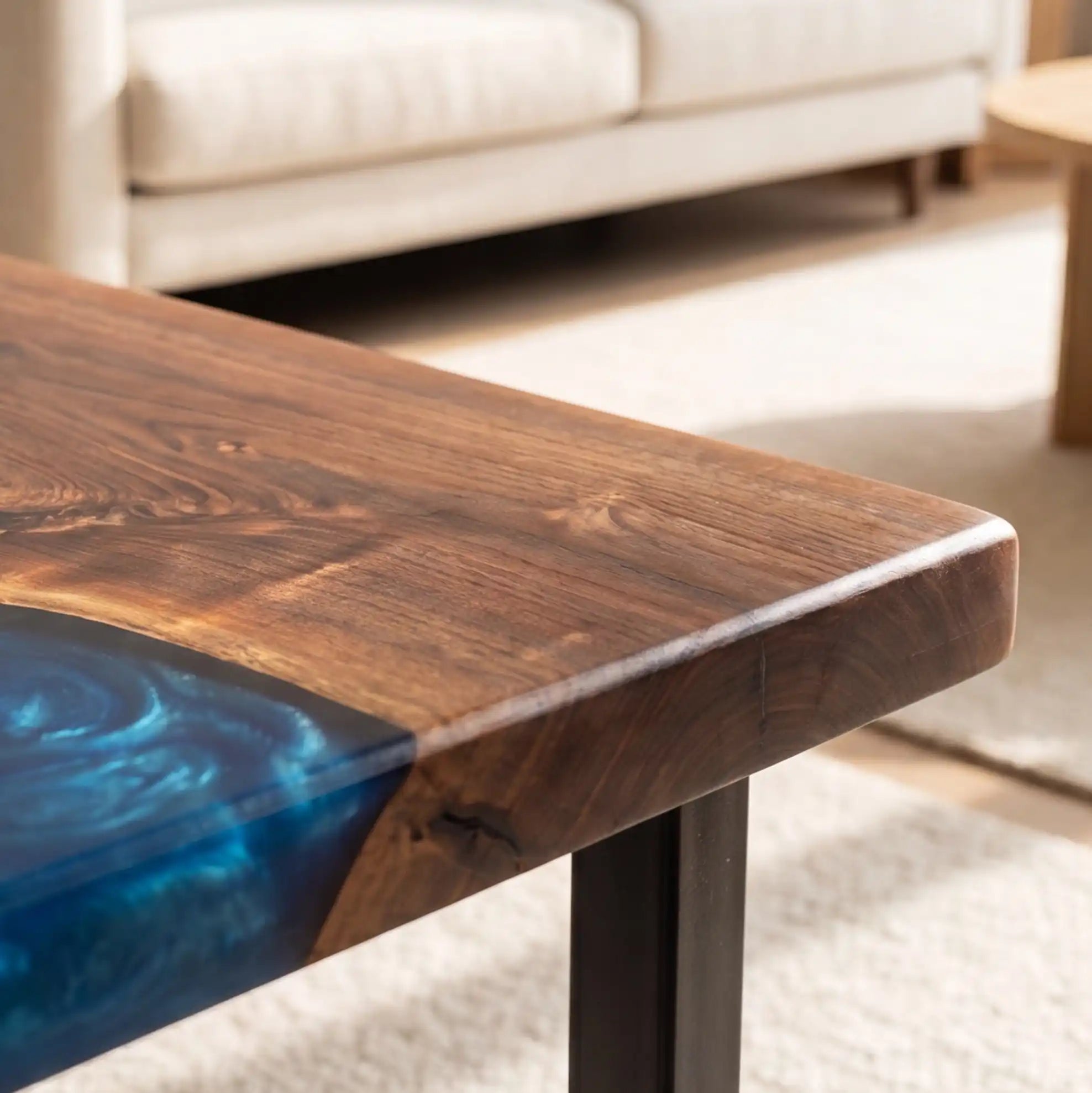 Walnut & Blue Resin Coffee Table  WBT2