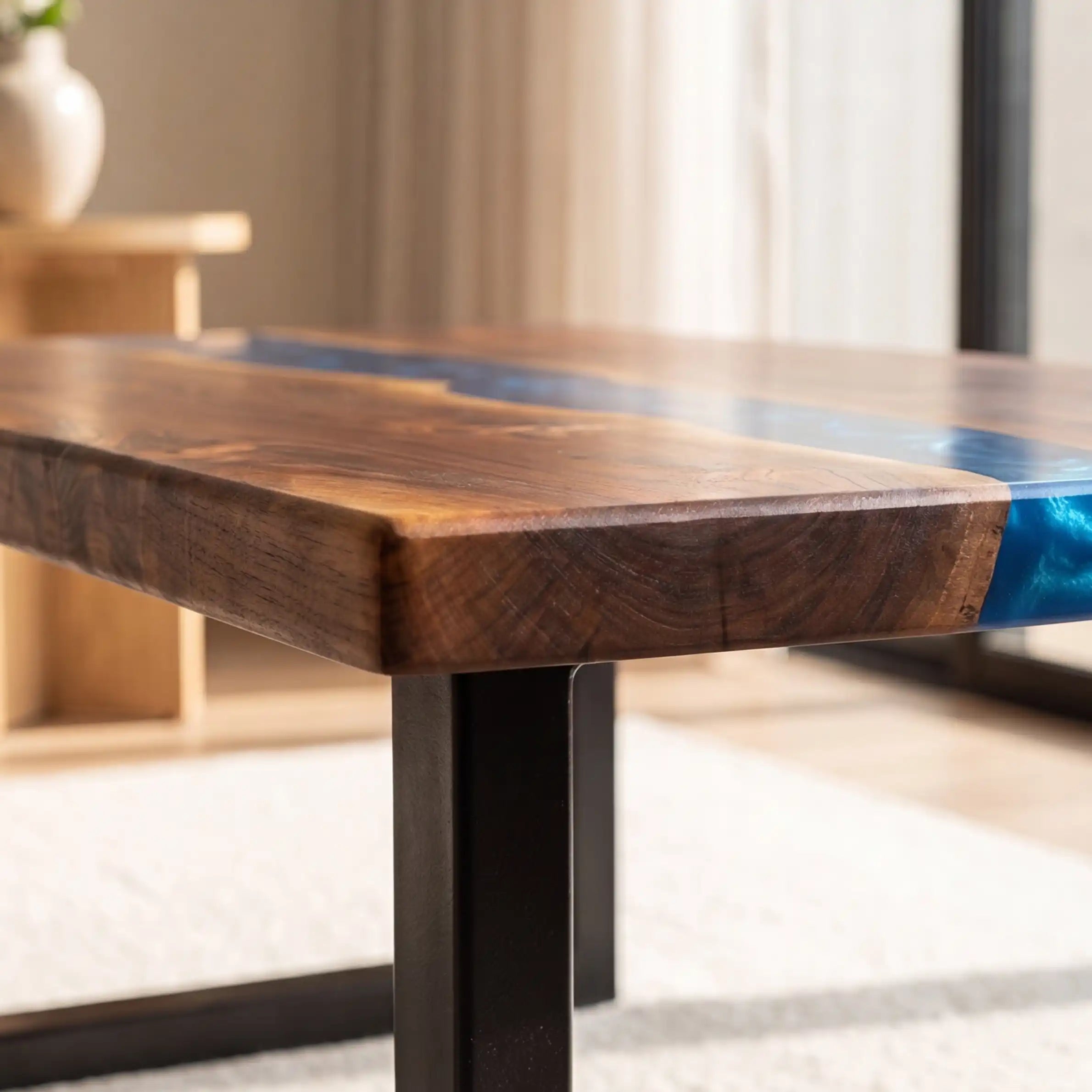 Walnut & Blue Resin Coffee Table  WBT2