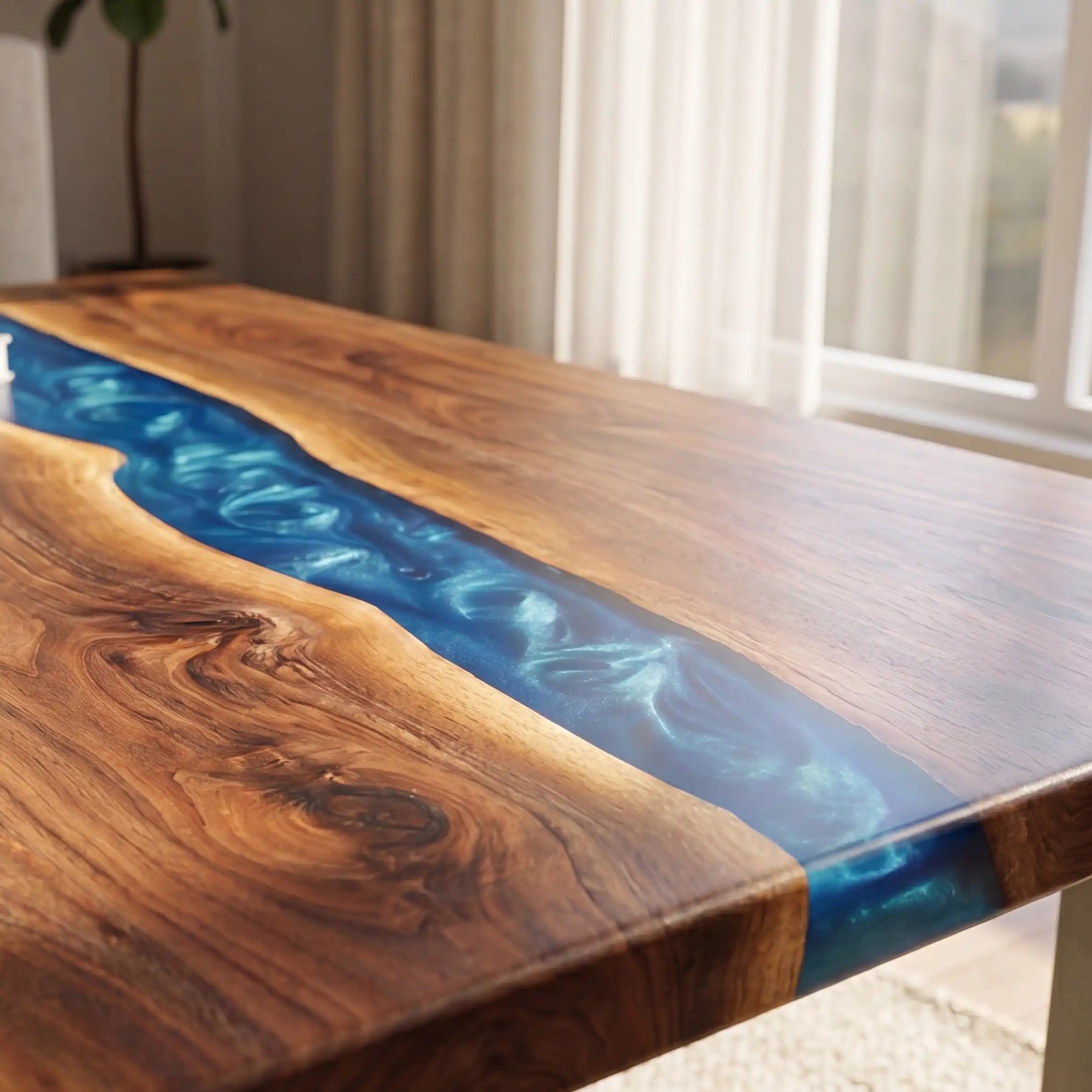 Walnut & Blue Resin Coffee Table  WBT2