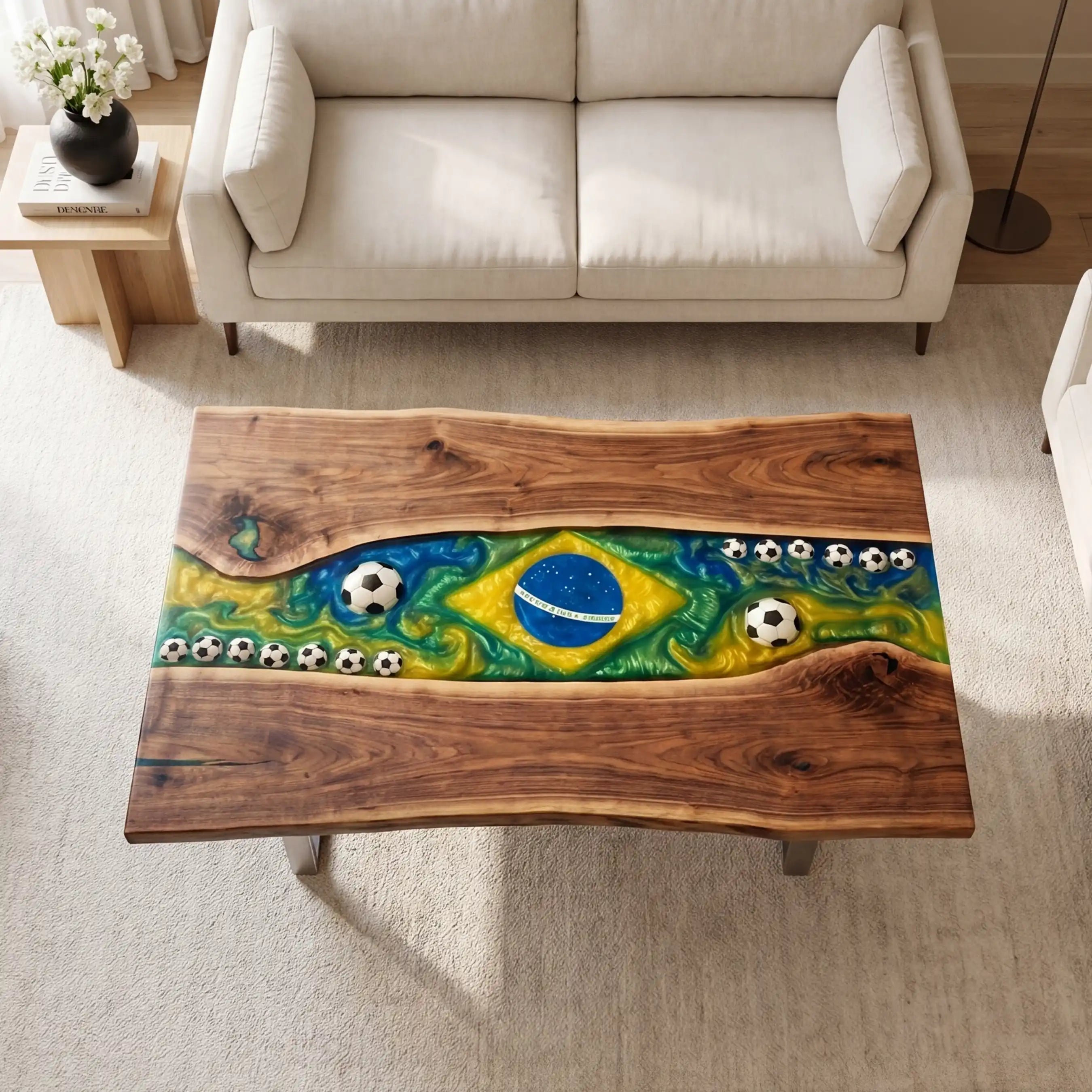 Walnut & Brazil Soccer Theme Resin Coffee Table WRT18
