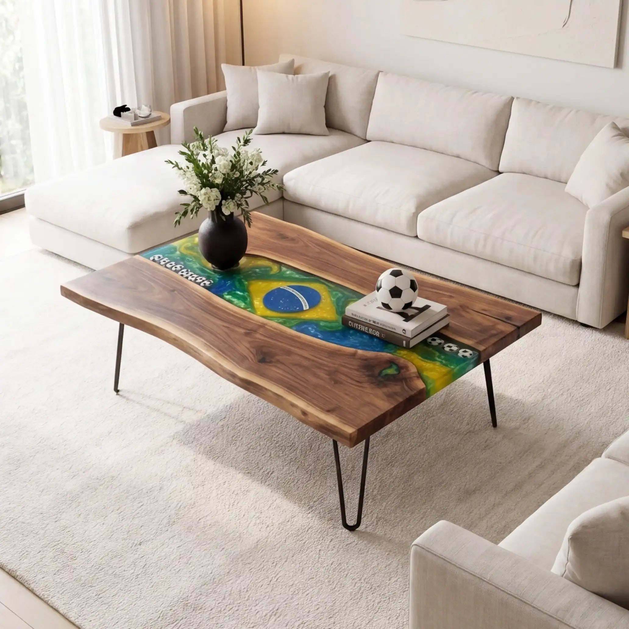 Walnut & Brazil Soccer Theme Resin Coffee Table WRT18