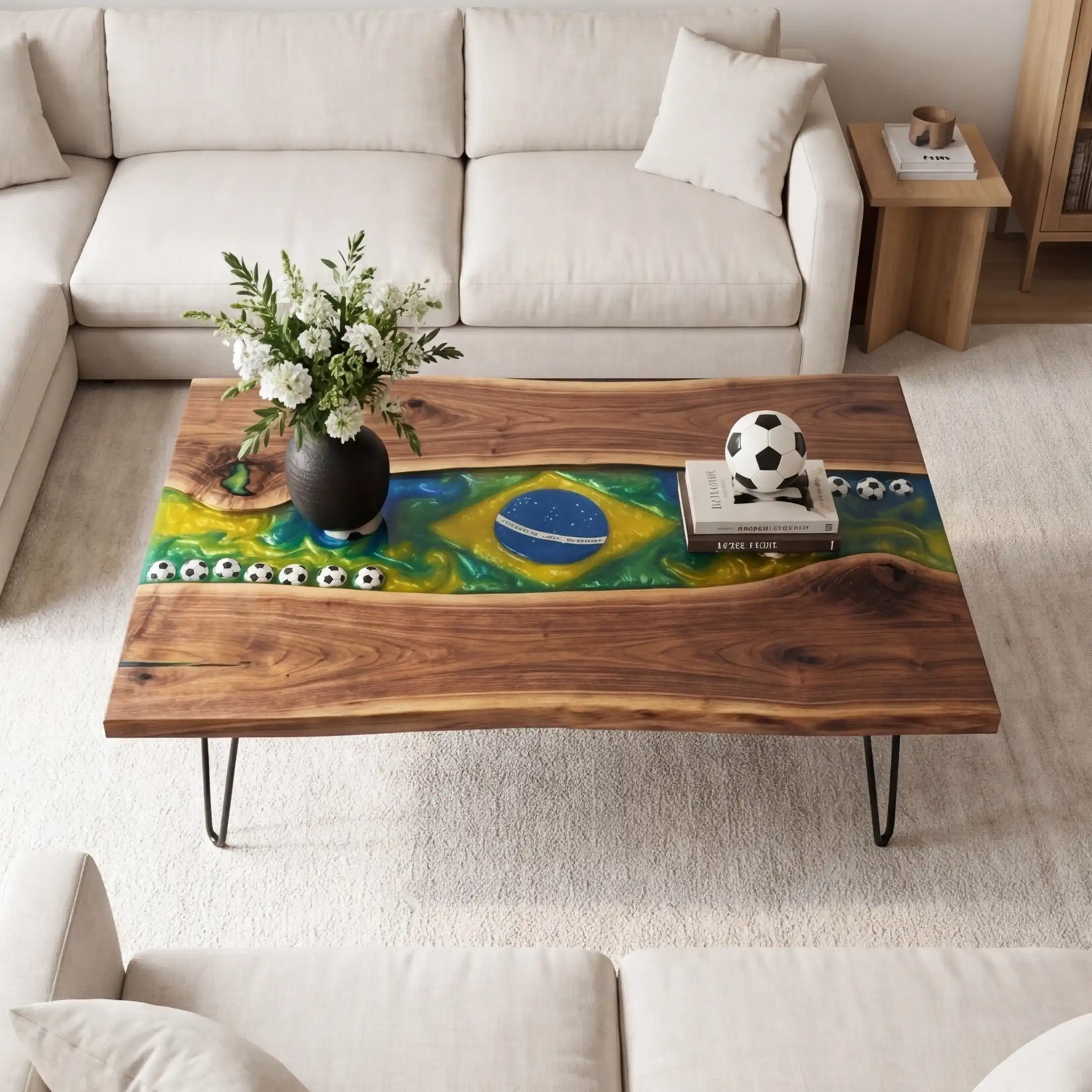 Walnut & Brazil Soccer Theme Resin Coffee Table WRT18