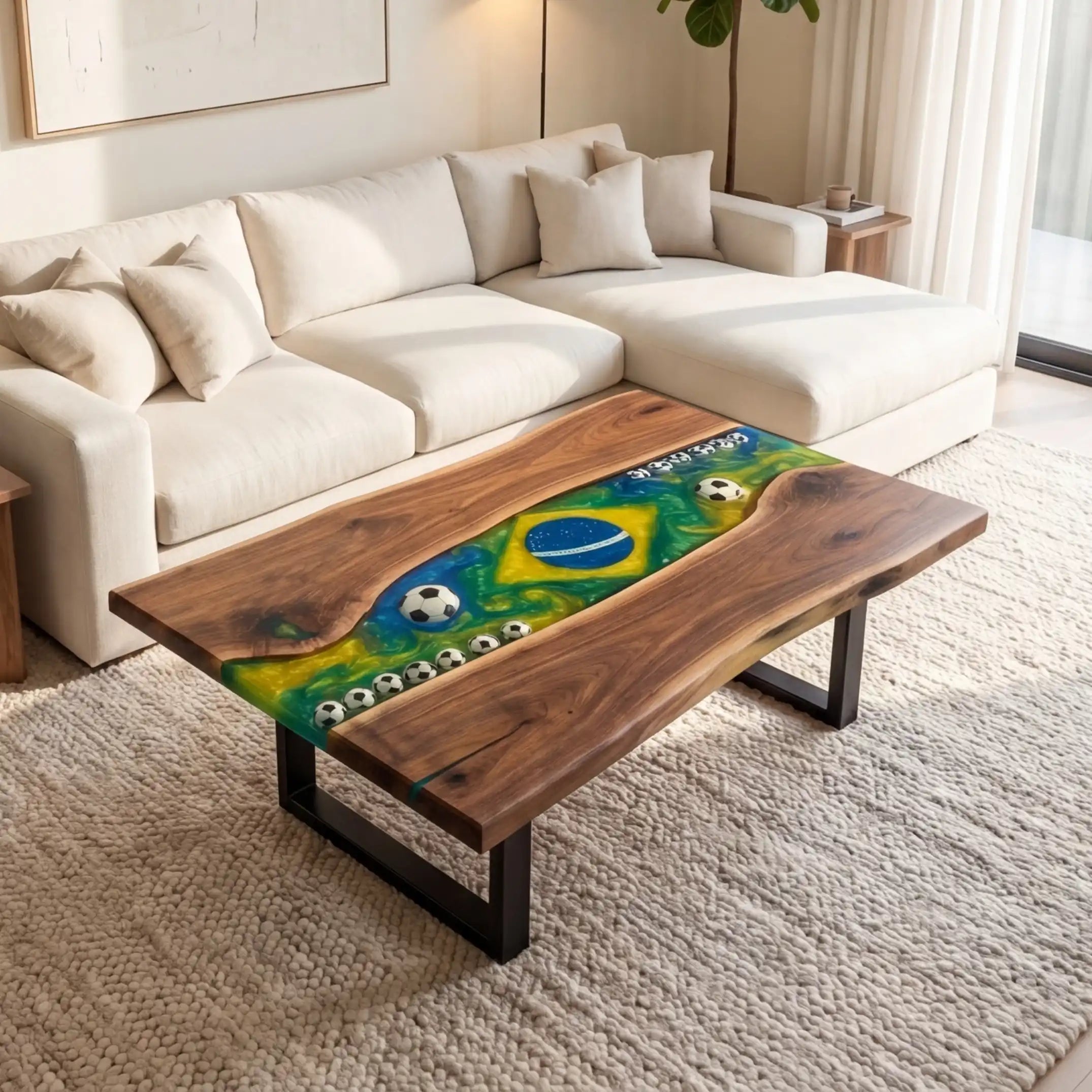 Walnut & Brazil Soccer Theme Resin Coffee Table WRT18