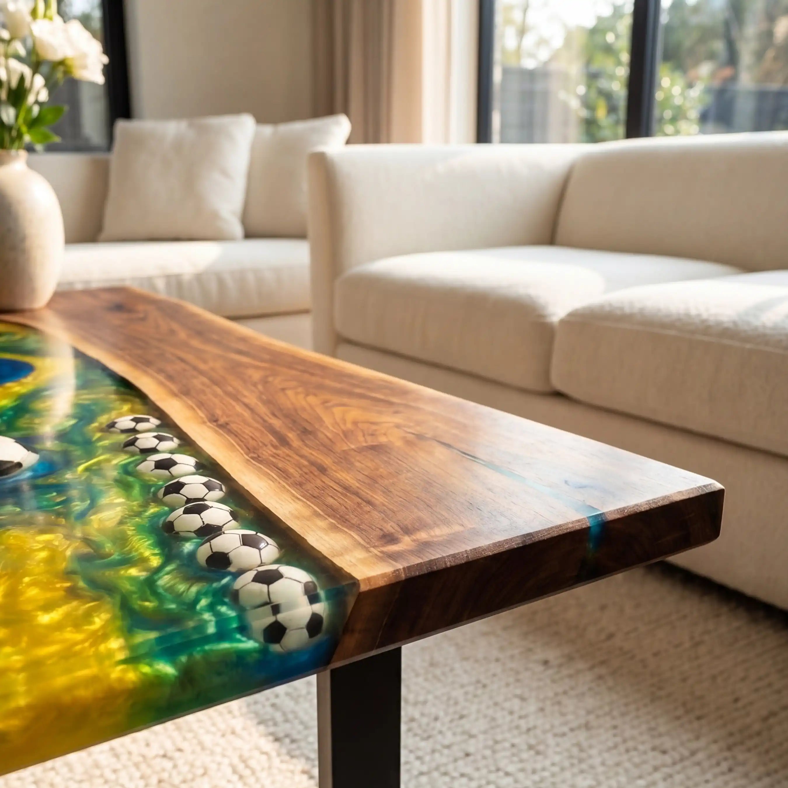 Walnut & Brazil Soccer Theme Resin Coffee Table WRT18