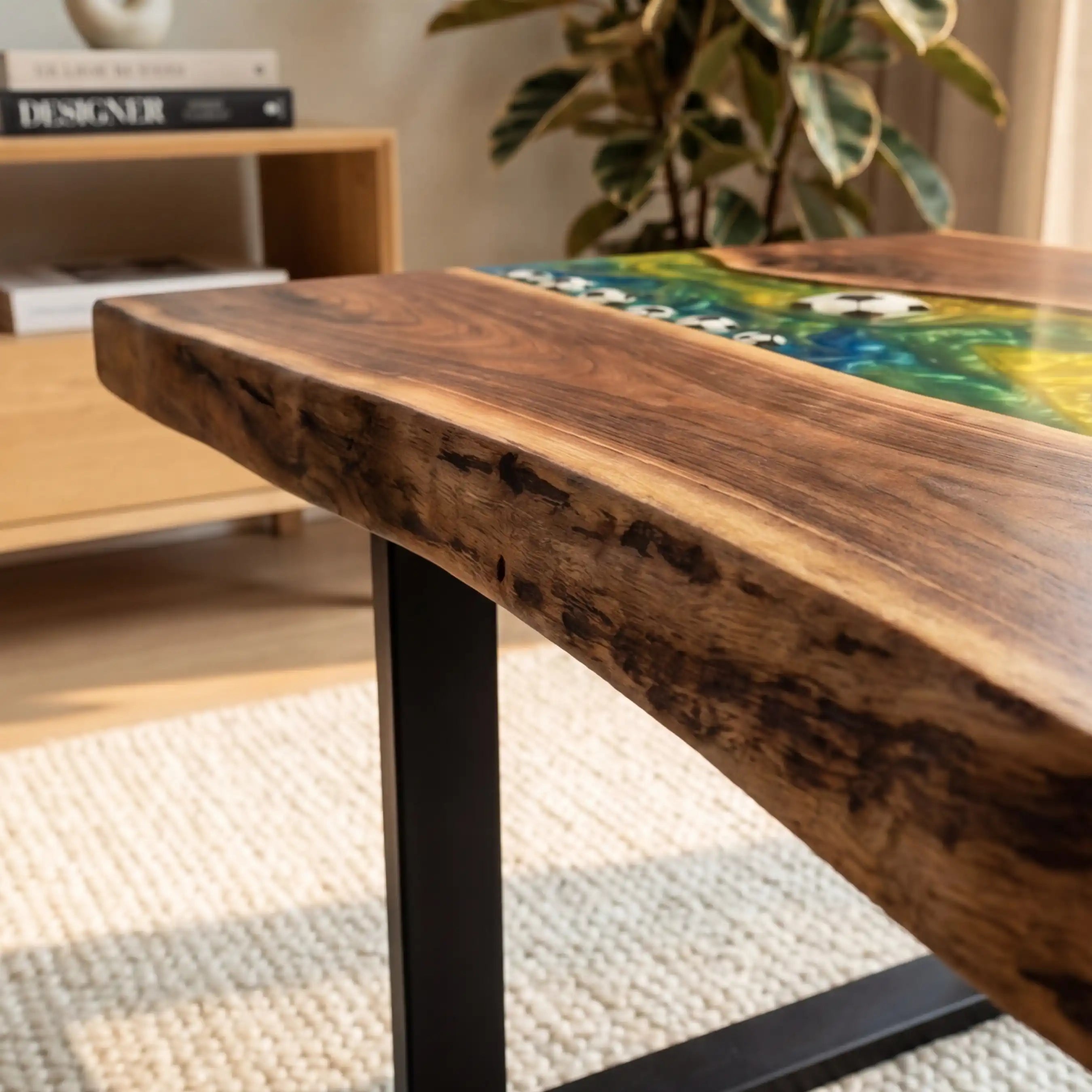 Walnut & Brazil Soccer Theme Resin Coffee Table WRT18