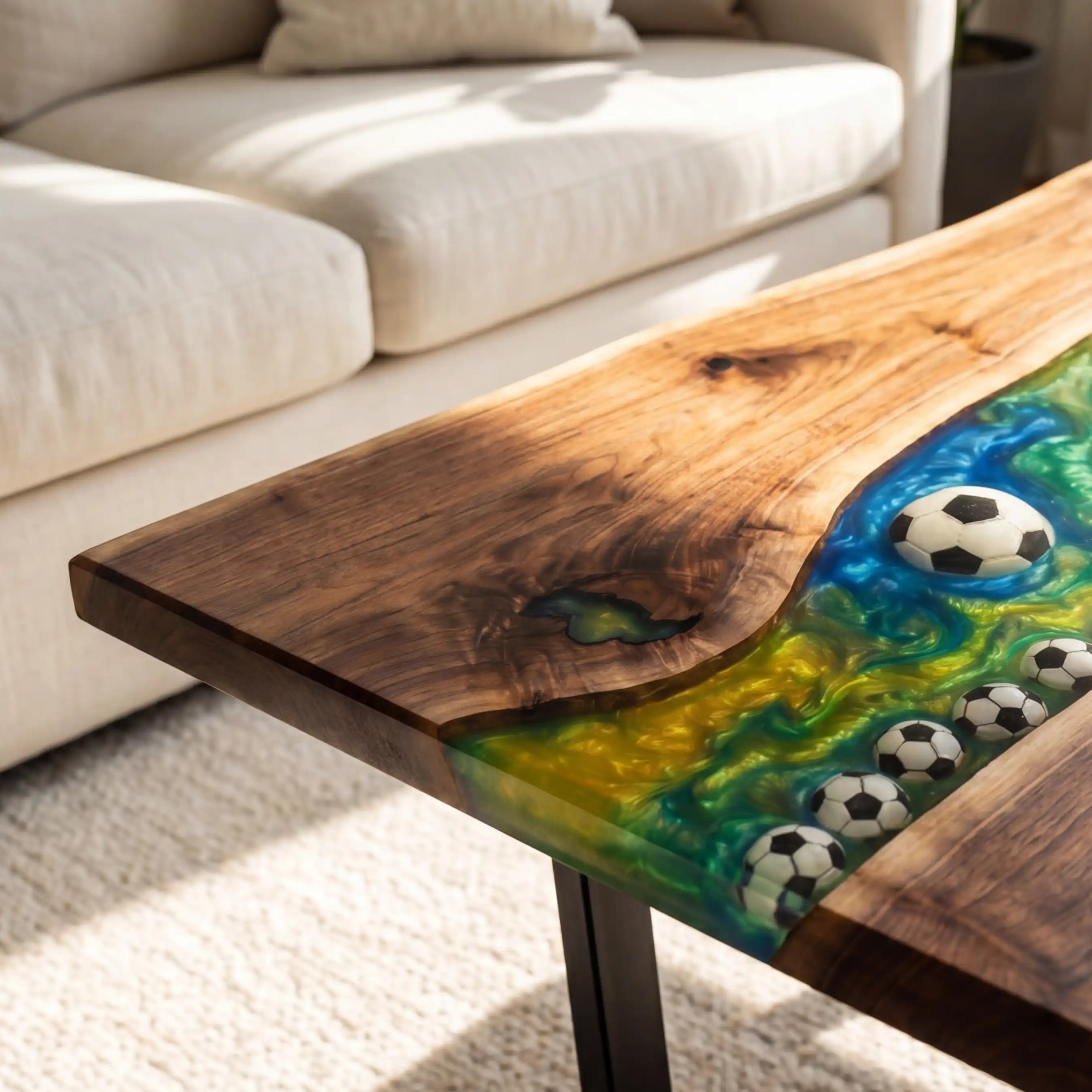 Walnut & Brazil Soccer Theme Resin Coffee Table WRT18