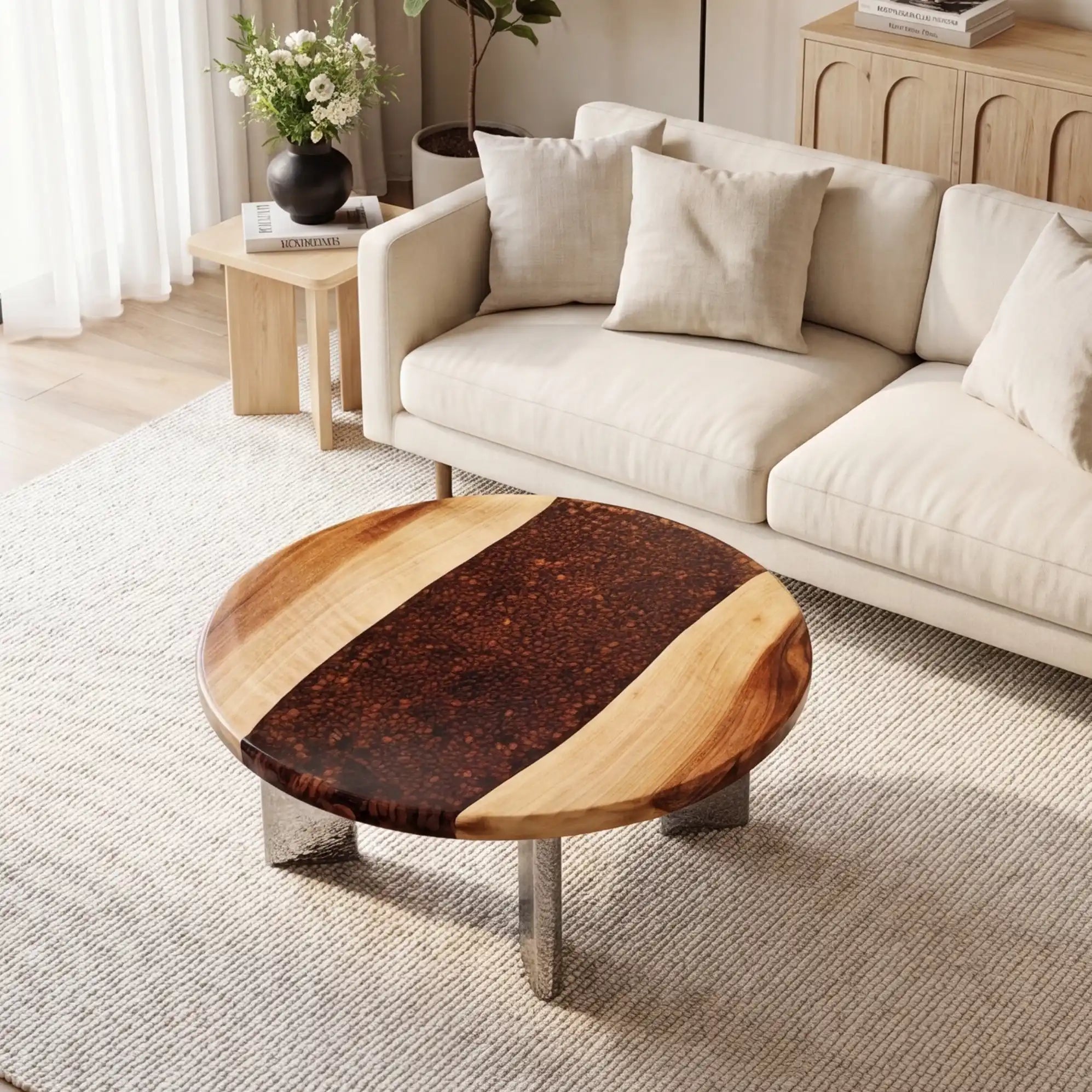 Walnut & Coffee Bean Resin Round Coffee Table WRT35